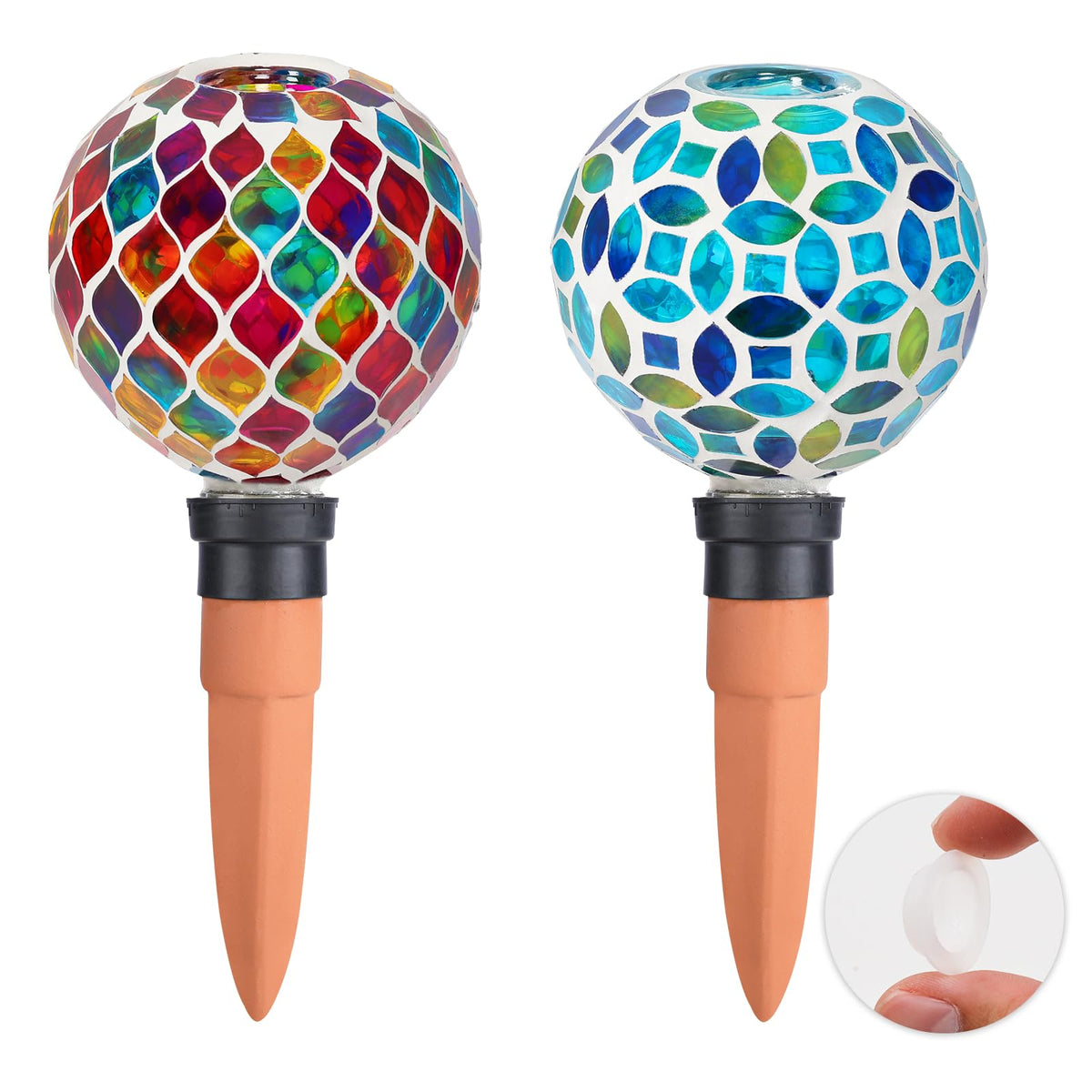 Chonsun Plant Watering Spikes Mosaic Self Watering Globes 2 Pack Large Self Watering Planter Insert Automatic Watering Bulbs for Outdoor Plants