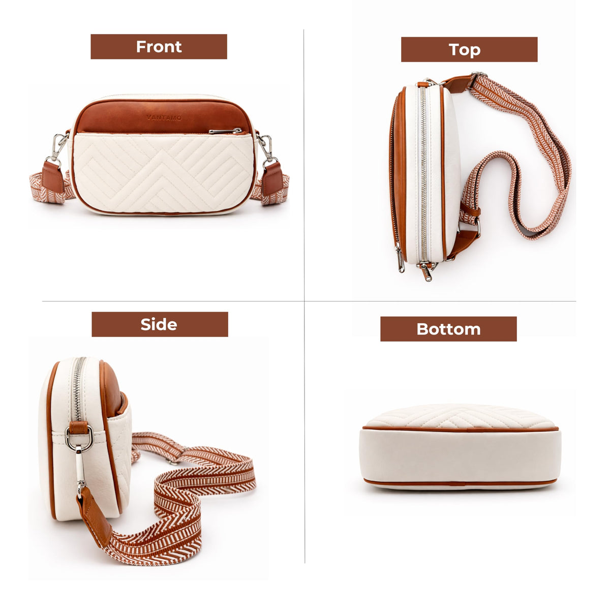 Vantamo Premium Quilted Crossbody Bags for Women with Anti-Pickpocket Clip, Vegan Leather Handbags, Travel Purses for Women