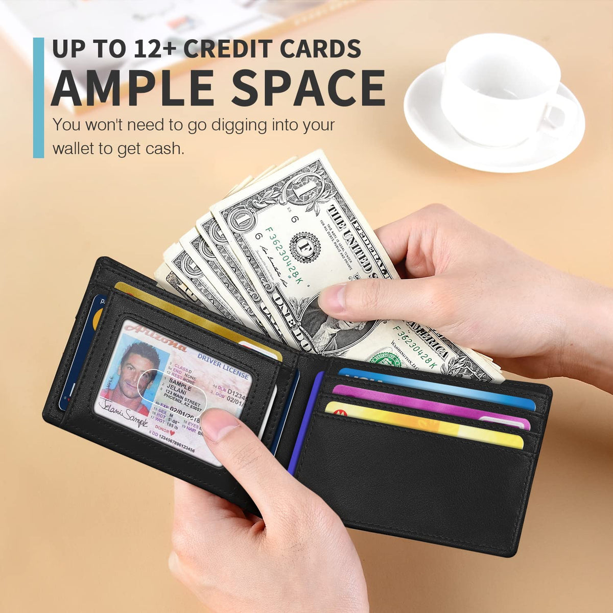 RUNBOX Wallet for Men Slim 11 Credit Card Holder Slots Leather RFID Blocking Small Thin Men's Wallet Bifold Minimalist Front Pocket Large Capacity Gift Box