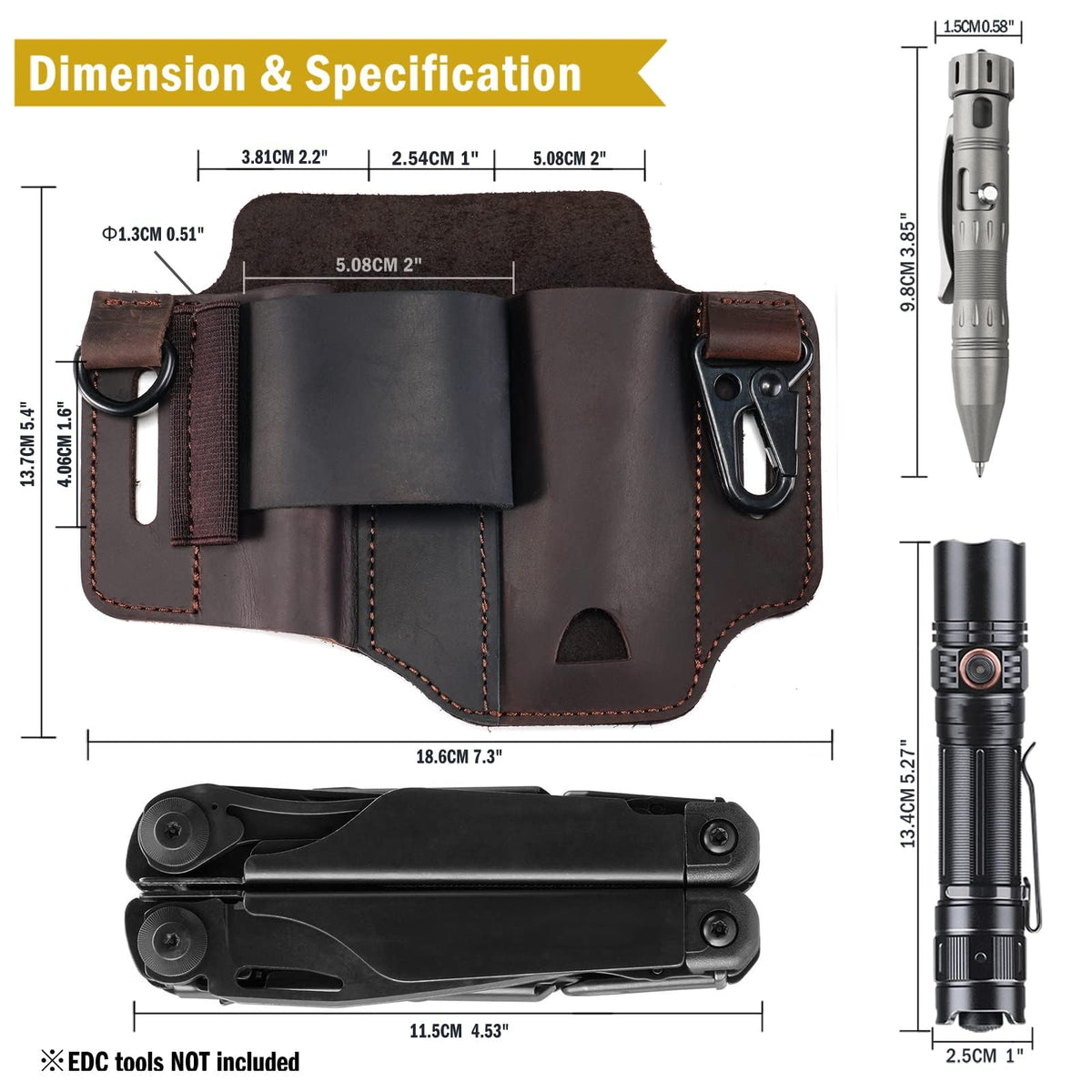 ST1 Leather Multitool Sheath - EDC Belt Organizer for Leatherman Tools, Flashlight, Pen, and Keychain Clip, Durable and Stylish, Great for Work and Daily Use, Ideal Gift for Men
