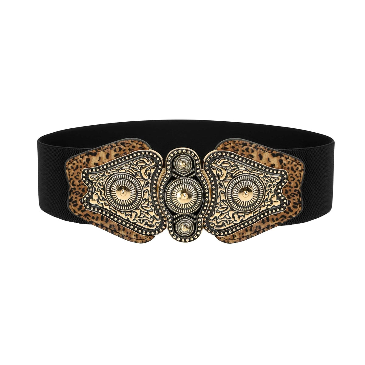 BlackButterfly Wide Elastic Stretch Vintage Antique Retro Buckle Belt (Black - Leopard, XL)