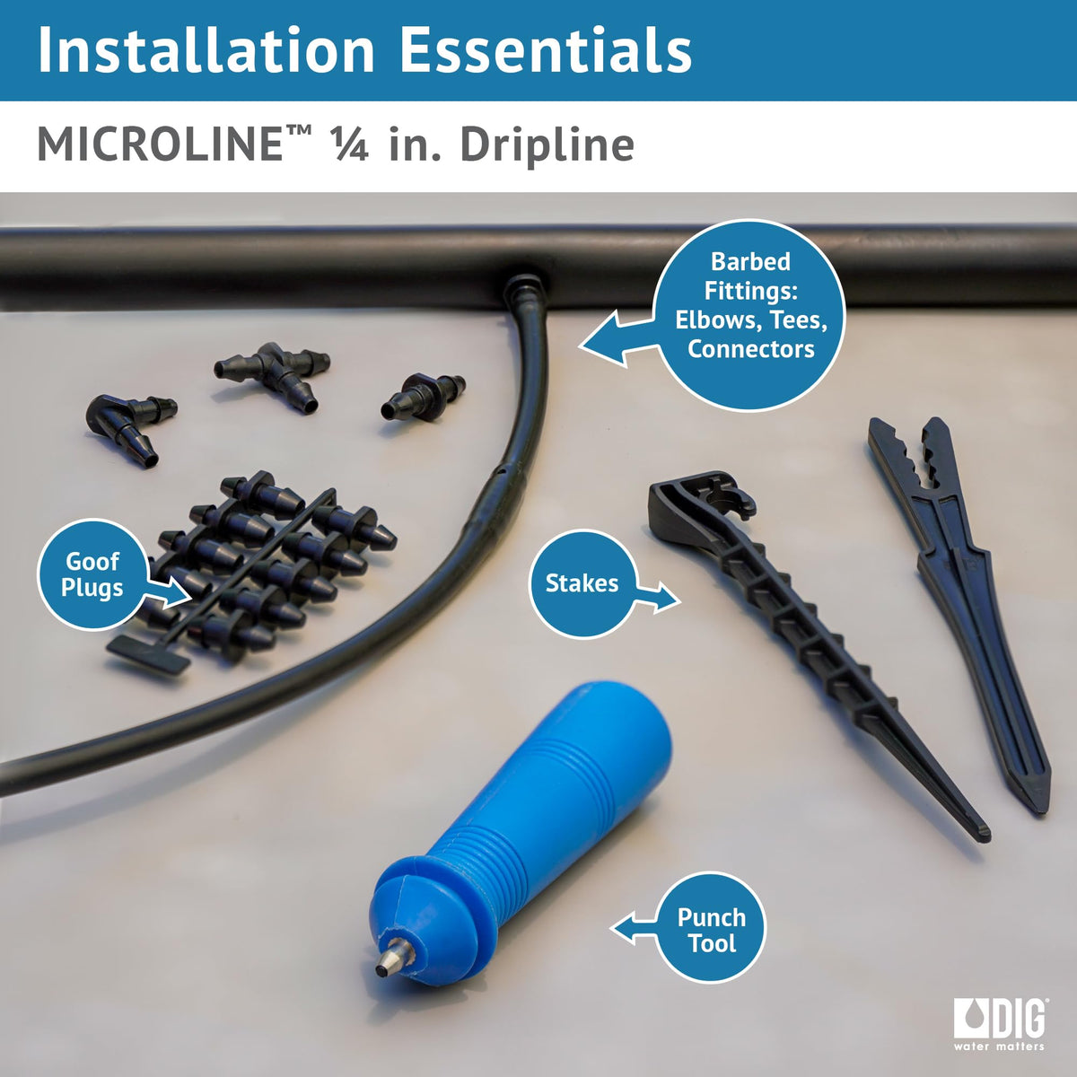 DIG ML-056, 50’, ¼” Microline™ Dripline - Enhanced 6” Emitter Spacing, UV-Resistant, Perfect for Diverse Garden Layouts (Black)