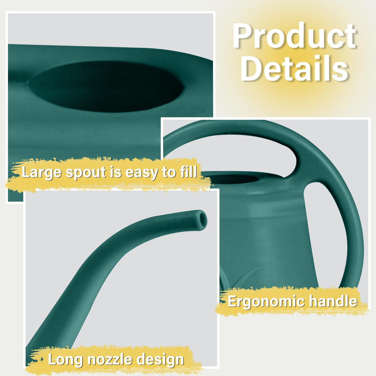 ZXJ Grip Plant Watering Can - for Indoor and Outdoor Home Garden Plants - with Long Spout - Emerald Green - 1/2 Gallon