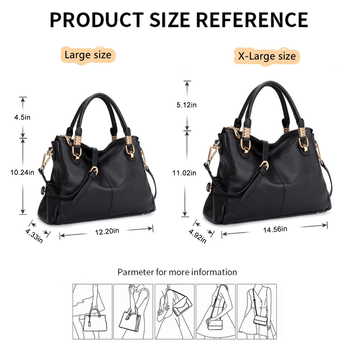 Kattee Soft Women Genuine Leather Purses and Handbags Satchel Tote Shoulder Bag (Black)