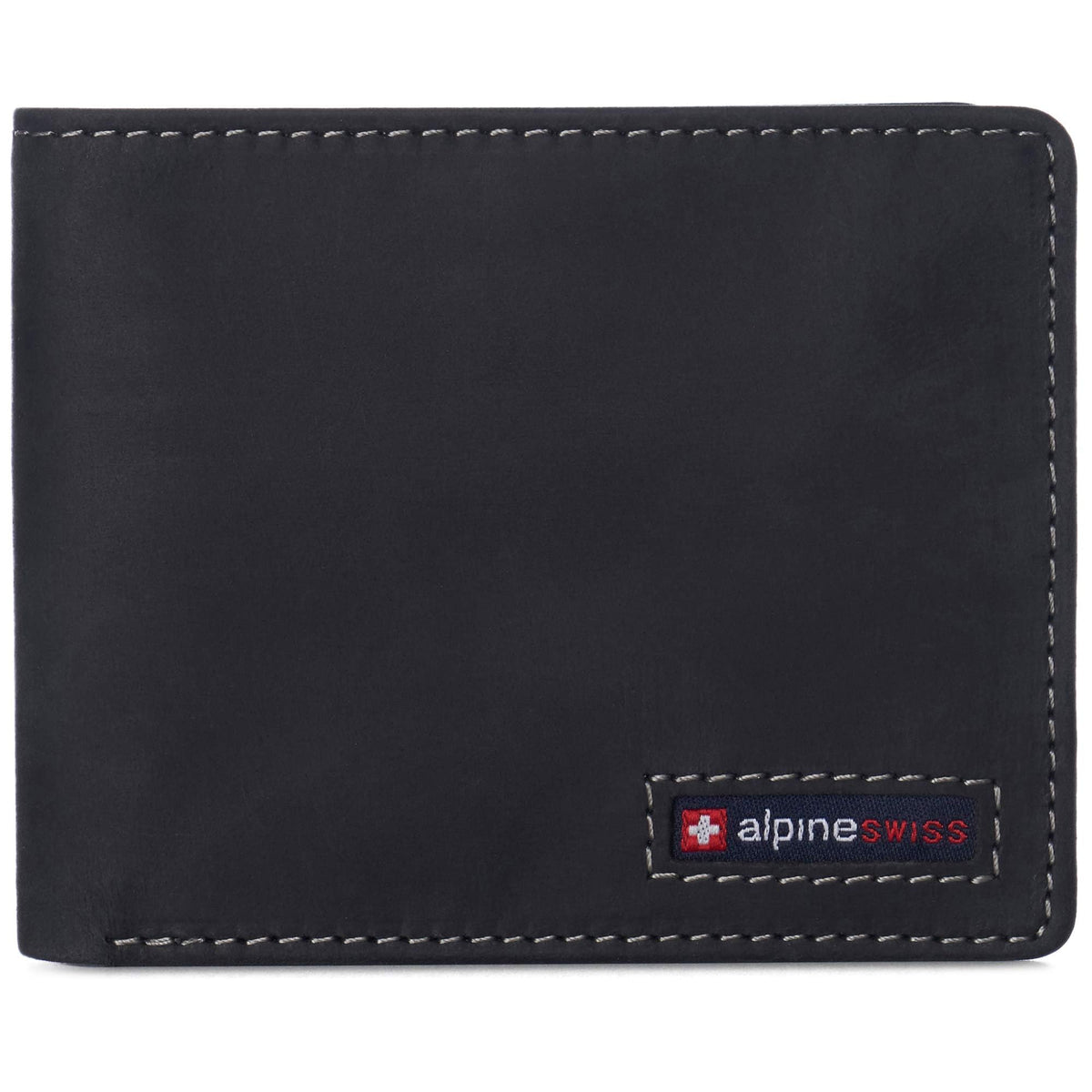 Alpine Swiss Mens Wallet for Men | RFID Protected Leather Mens Wallet | Spencer Bifold with Divided Bill Section | Gift Box | 2 ID Windows | 14 Card & Storage Pockets for Organization Nubuck Black
