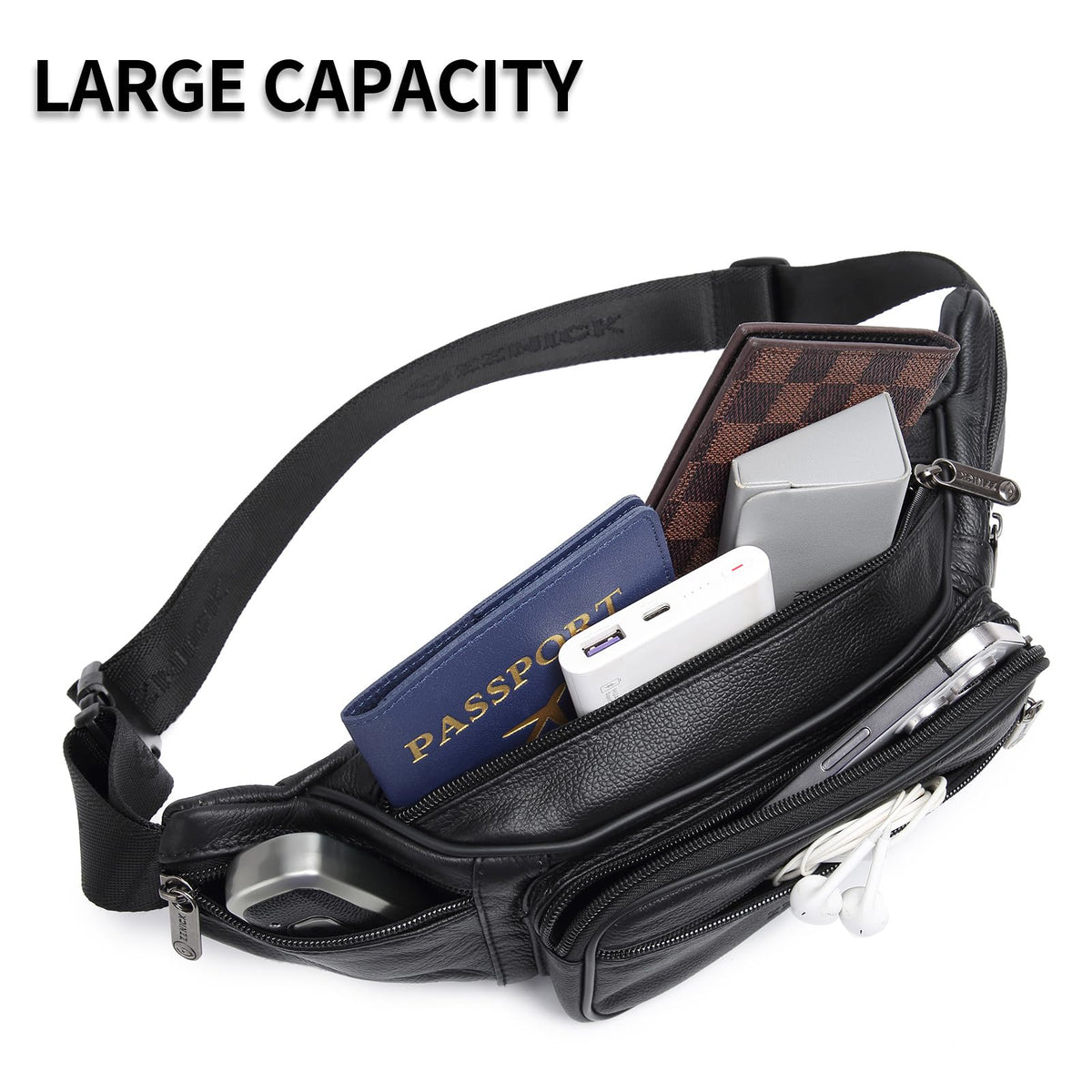 ZZNICK Genuine Leather Fanny Pack/Waist Bag/Organizer with Adjustable Belt, Multiple Pockets For Men and Women