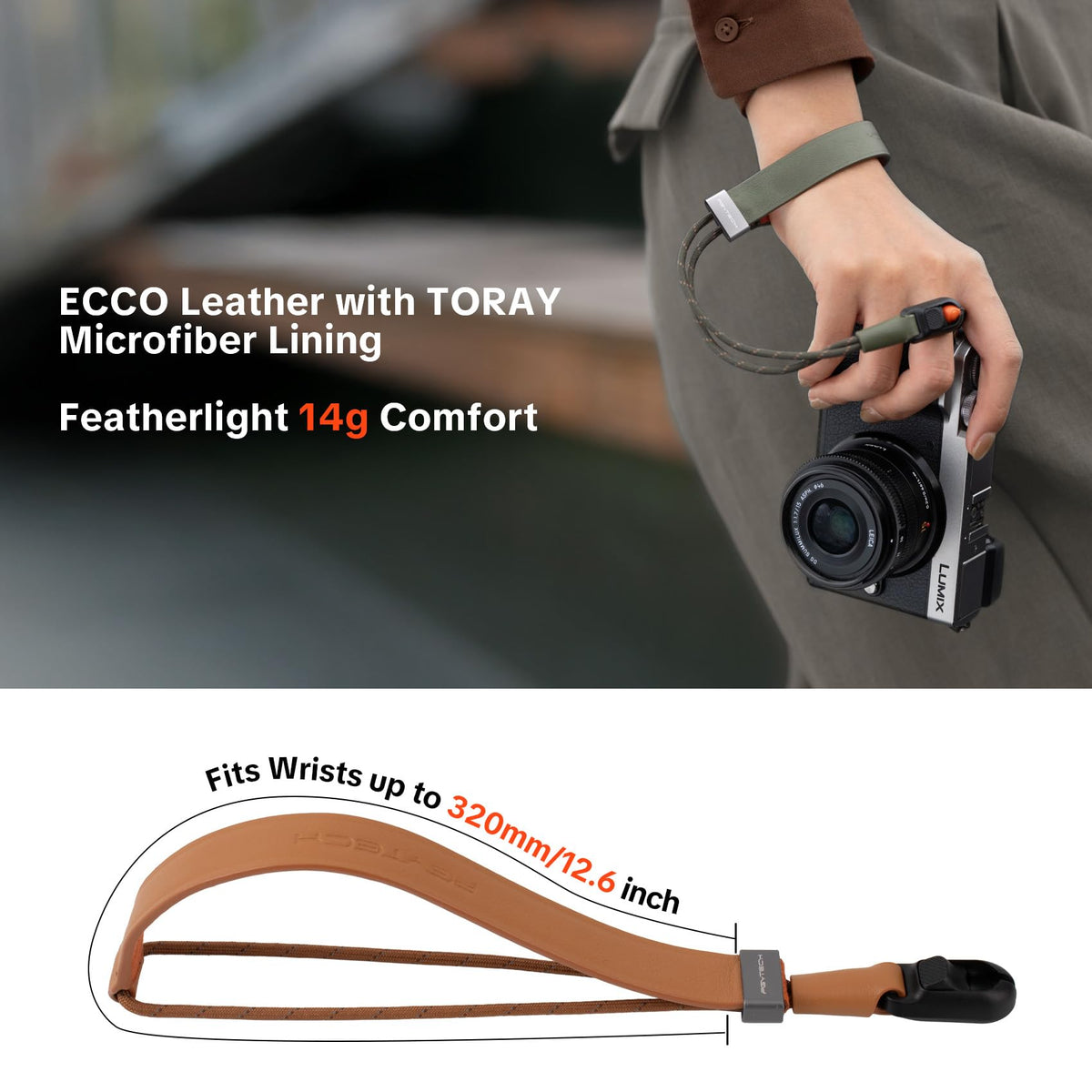 PGYTECH Camera Wrist Strap Slim Vintage Style, Adjustable Quick Release Anti-Drop Leather Hand Strap Holds 55.1lb for Fujifilm/Sony/Canon Camera/Smartphone, Retro Camera Strap, Caramel Brown