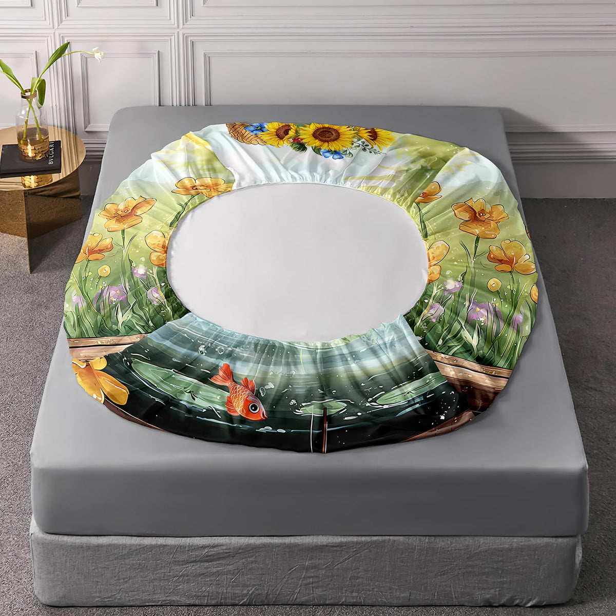 UEVBF Frog Bedding Set Full Size,Pond Grass Flowers Pattern Fitted Sheet for Kids Girls Boys Bedroom Decor,Green Nature Insect Themed Bedding Sets,1 Fitted Sheet+2 Pillowcases.