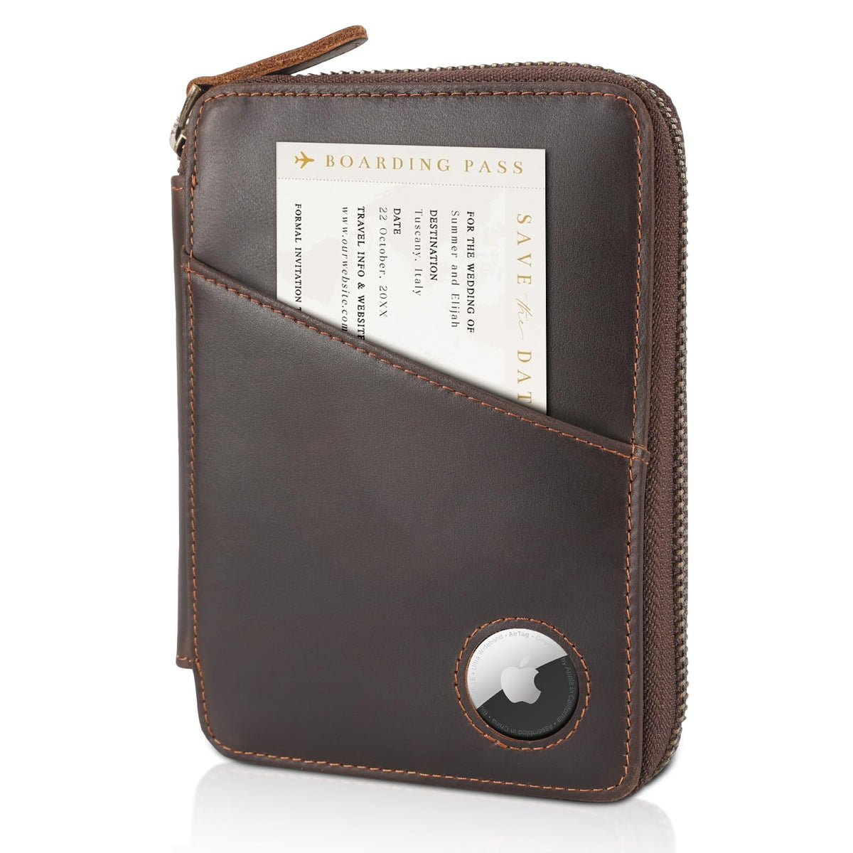 Polare Full Grain Leather Travel Passport Wallet With AirTag Slot RFID Blocking Passport Holder Soft Bifold Cover Case with YKK Zipper
