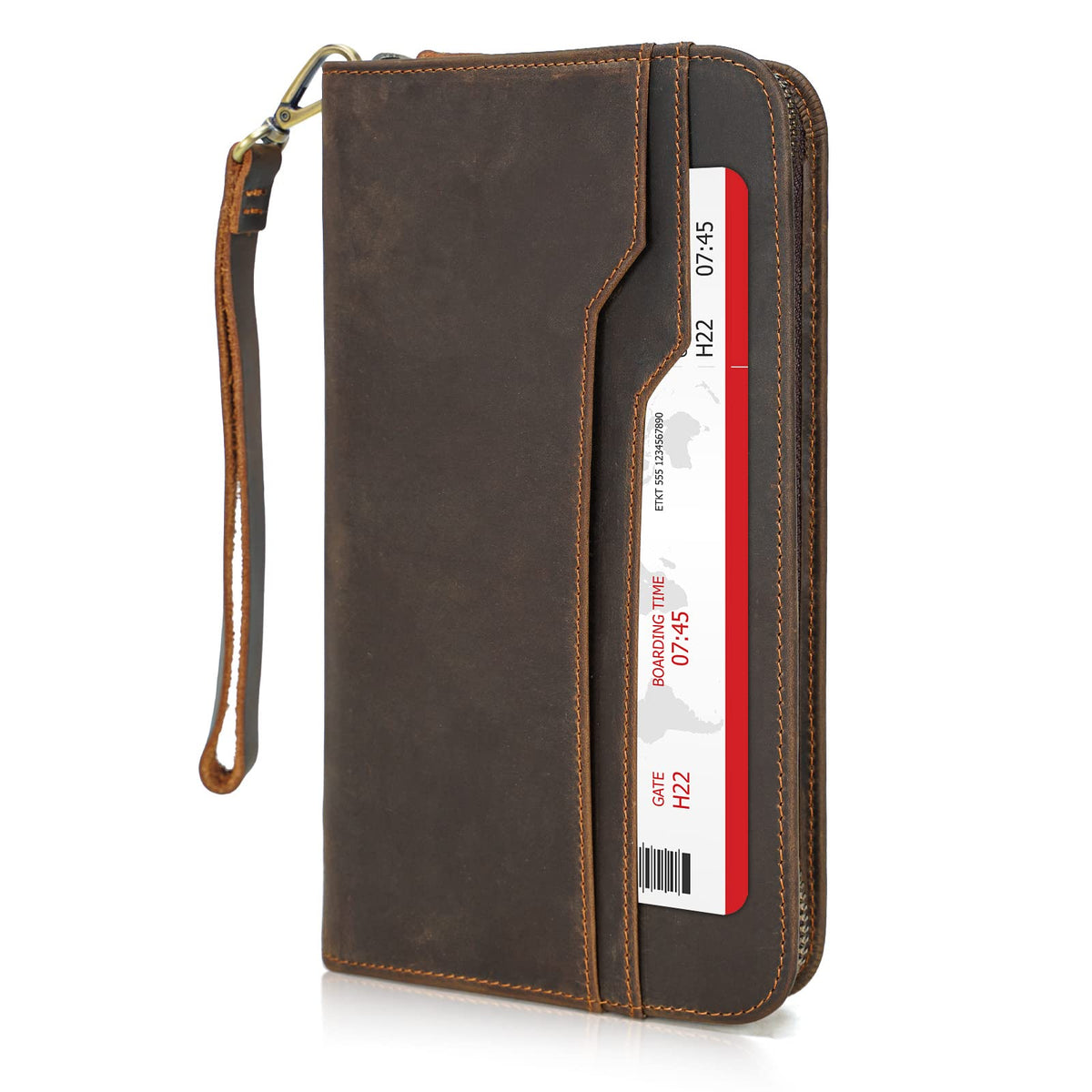Polare Full Grain Leather Family Travel Passport Wallet and Documents Organizer RFID Blocking Case Holder Fits 6 Passports for Men and Women(Dark Brown)