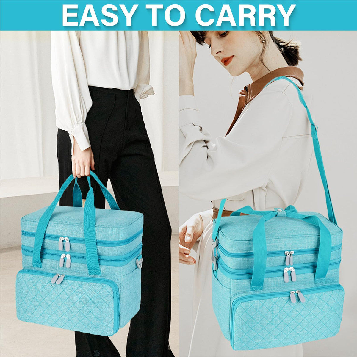 MRINCA Sewing Accessories Organizer Bag, Double Layer Sewing Storage Bag with Shoulder Strap, 2 Detachable Pouches, Large Portable Sewing Travel Case for Supplies, Thread, Scissors, Tools (Blue)
