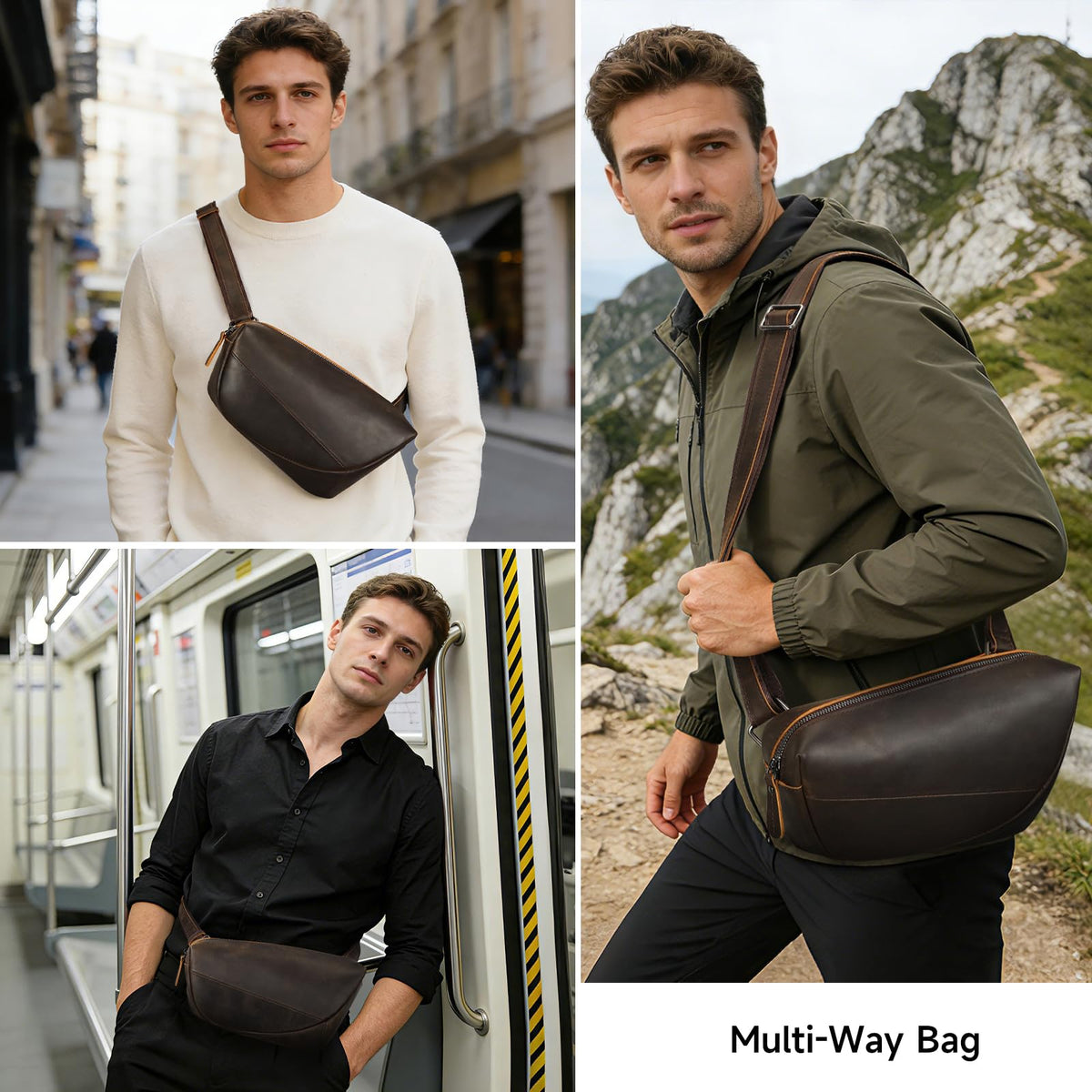 NIUCUNZH Genuine Leather Mens Sling Bag for Women Vintage Small Crossbody Bags Purse for Hiking Travel Chest Daypack (darkbrown)