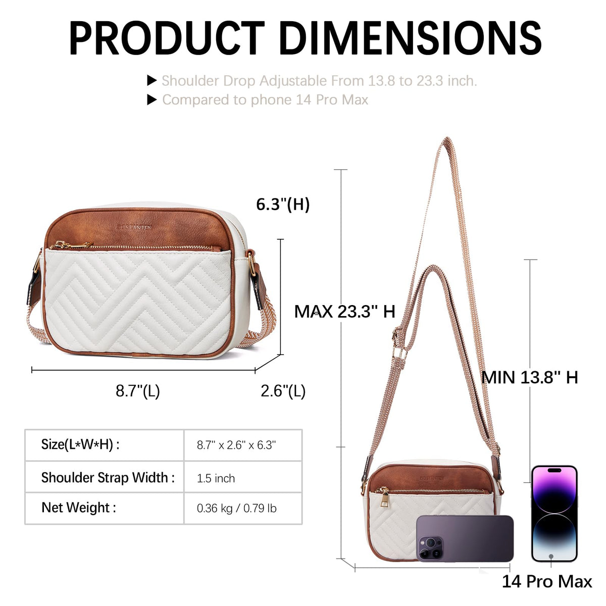 BOSTANTEN Quilted Crossbody Bags for Women Vegan Leather Purses Small Shoulder Handbags with Wide Strap Beige with Brown