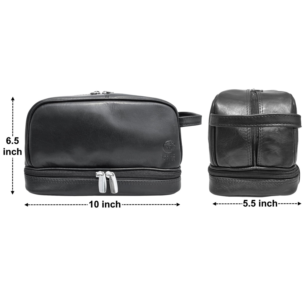 RUSTIC TOWN Leather Toiletry Bag for Men - Shaving Dopp Kit - Travel Gift Bathroom Shower Toiletries Organizer - Cosmetic Makeup Bag for Women (Black)