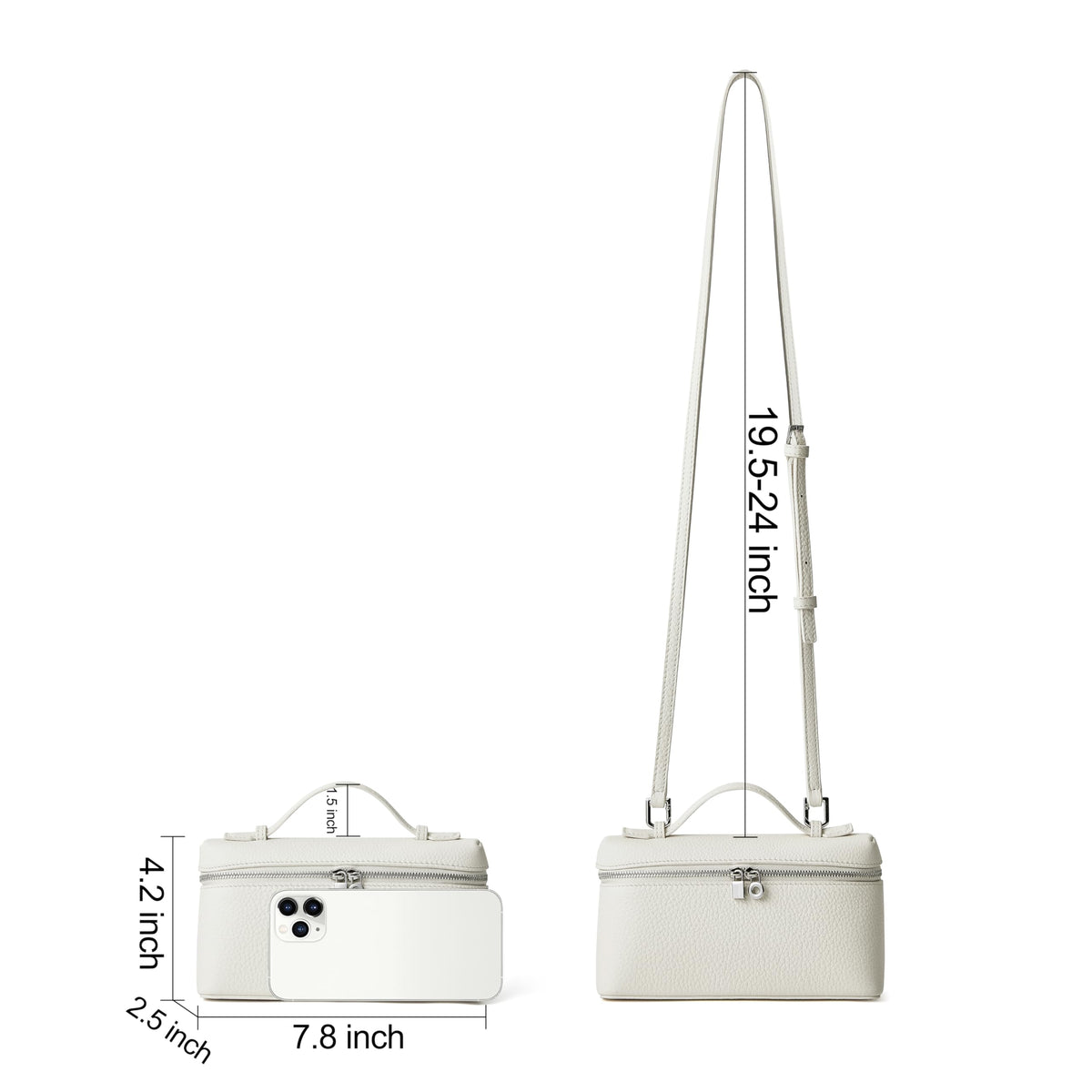 DORIS&JACKY Small Leather Crossbody Bag for Women, Designer Mini Top Handle Clutch Phone Bag with Adjustable Shoulder Strap (White)