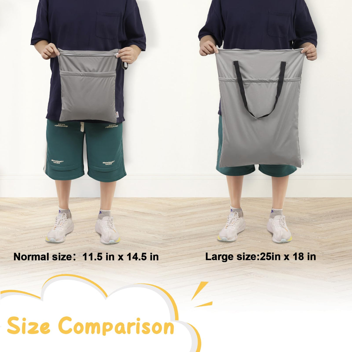 ALVABABY 2 Pack Large Wet Dry Bag Waterproof Hanging Cloth Diaper with Double Zippered Pockets 25x18 inches (Black and grey)