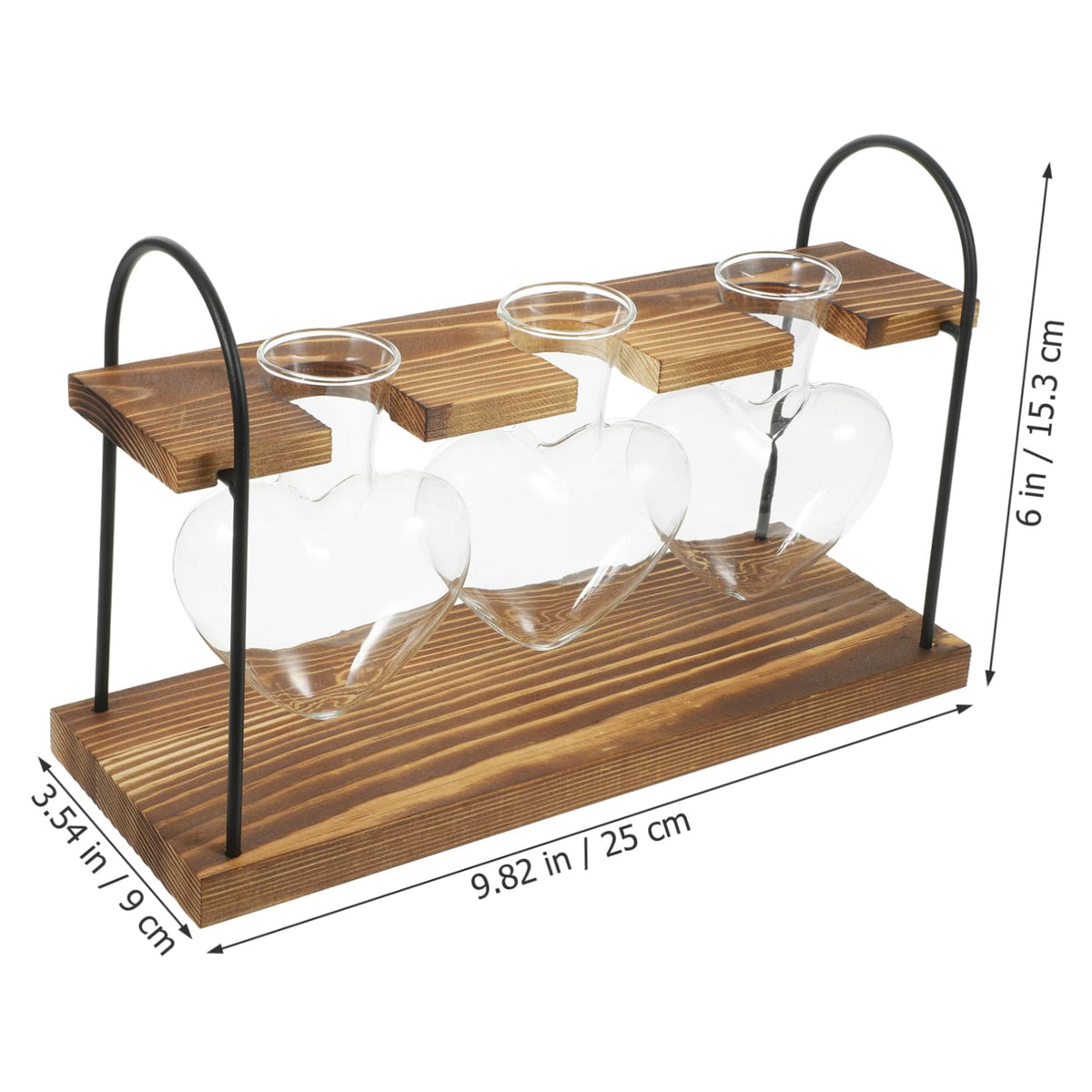 JOINPAYA 1Set Heart-Shaped Glass Plant Terrarium with Wooden Stand Hydroponic Vase for Indoor Water Plants Air Plants Desktop Container for Home Office Decor