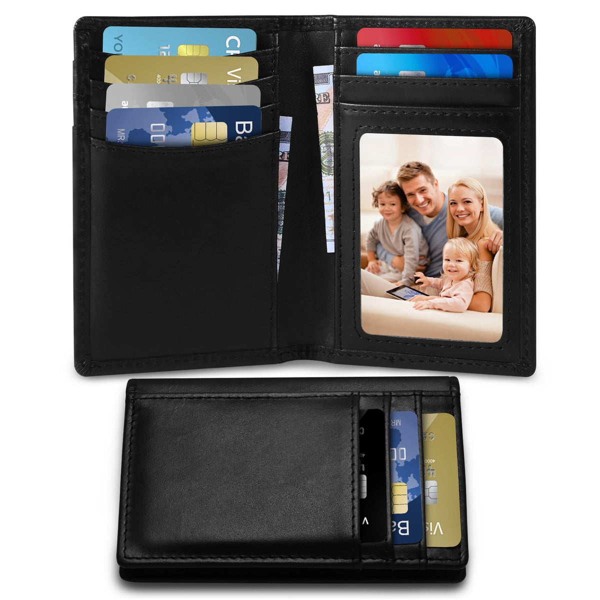 baotuiok Small Card Case Slim Mens Bifold Wallet，Thin Travel Minimalist Leather Wallet for Men， Credit Card Holder for Men(black)