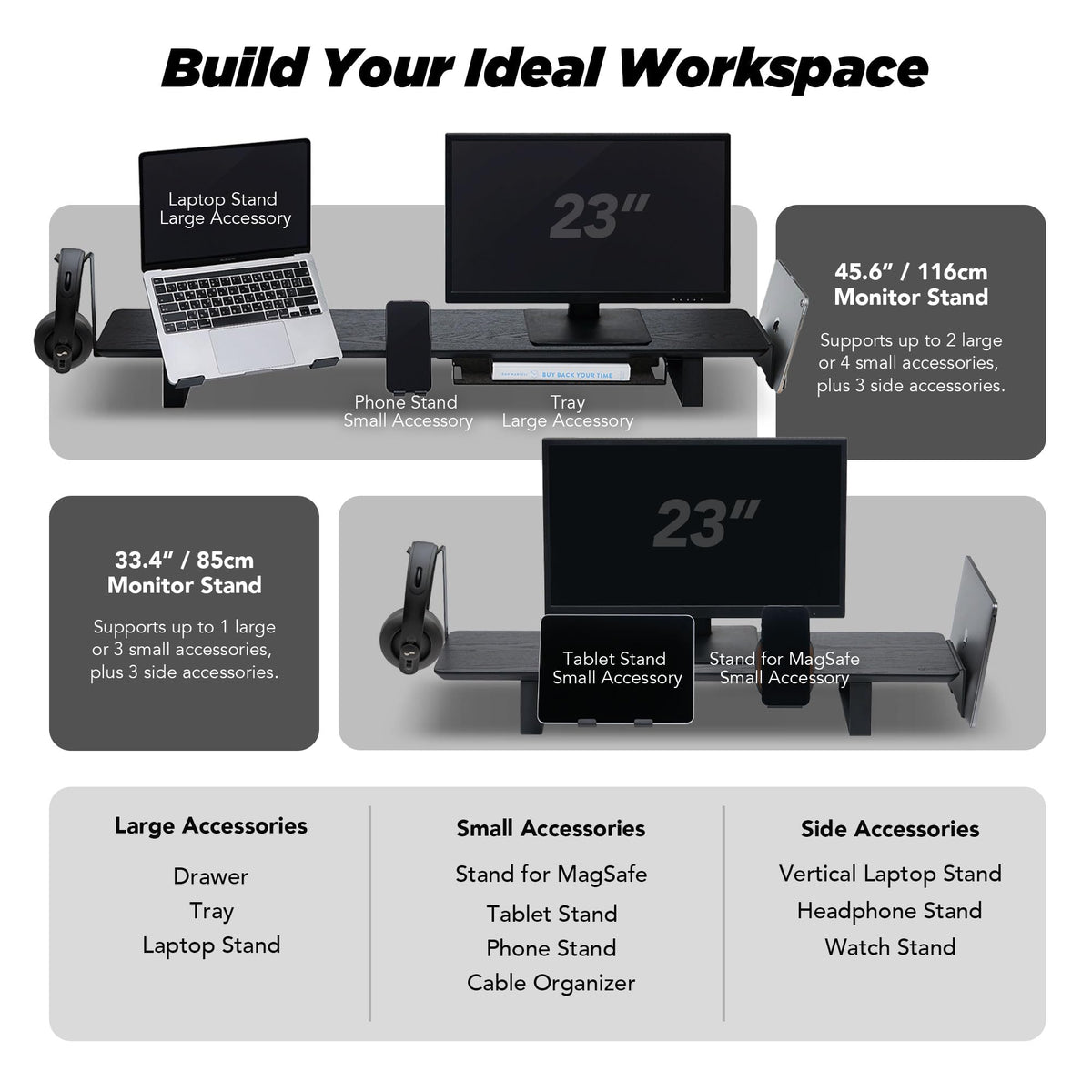 ULTRARM Moodular Add-ons Phone Stand for Magsafe (Charger Not Included) [Accessory Only - Requires Moodular Wooden Monitor Stand Slide Rails for Use] Black MSA-MS