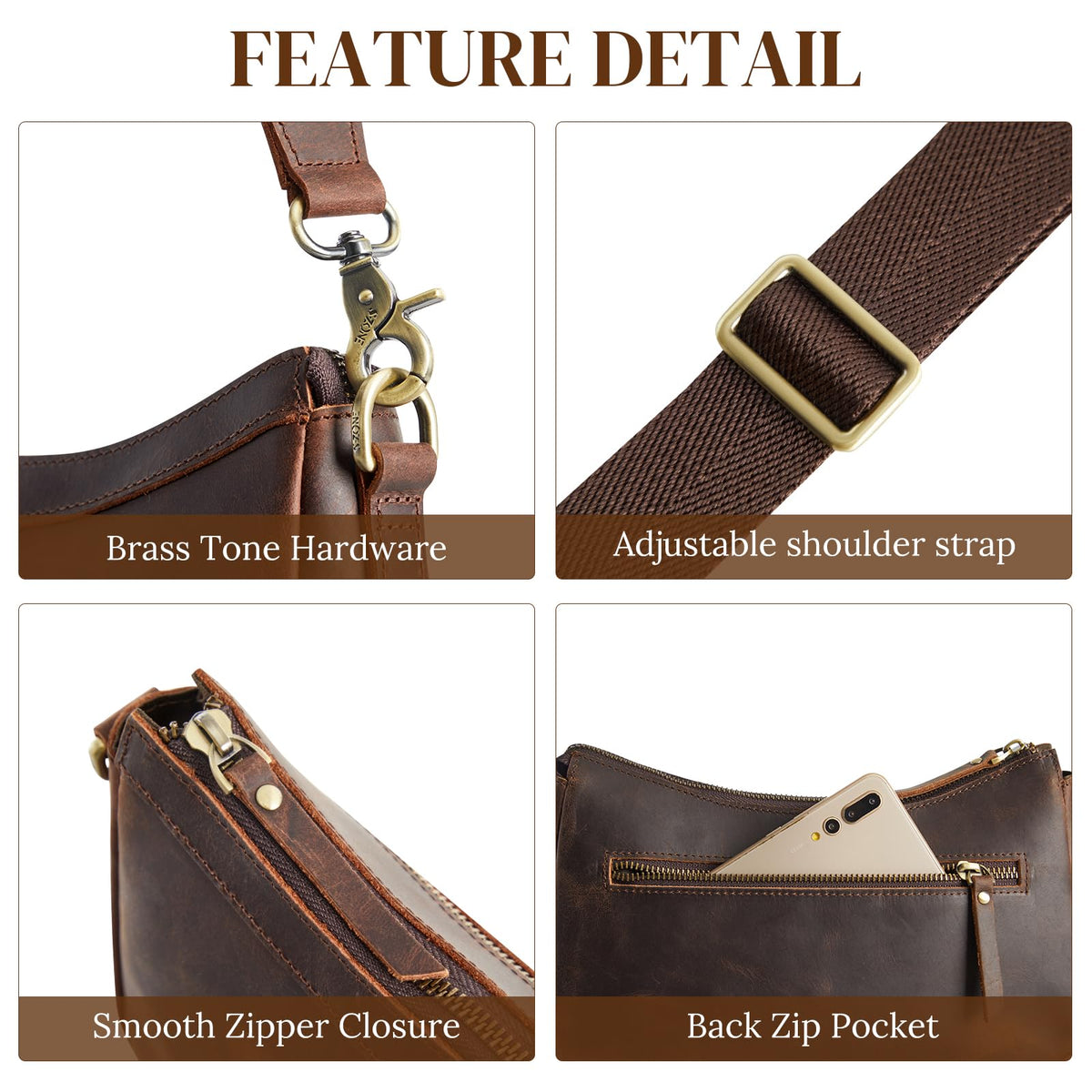 S-ZONE Leather Shoulder Bag for Women Small Crossbody Bags Hobo Purses with 2 Straps