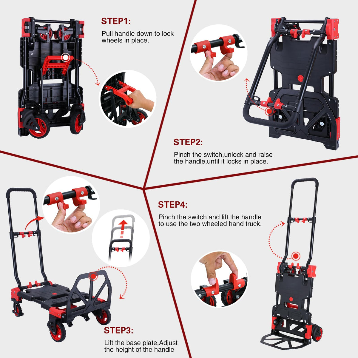 2 in 1 Folding Hand Truck Dolly with Basket,330LBS Capacity Hand Cart Foldable,Hand Truck Foldable with Retractable Handle,Folding Dolly Cart with Wheels for Moving