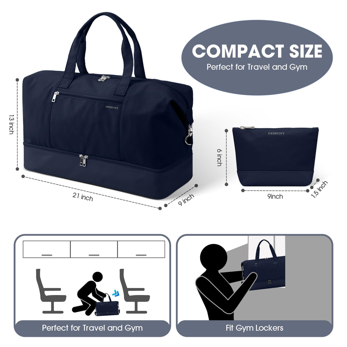 GAYUAPEIA Women's Weekender Bag Travel Duffel Bag with Shoe Compartment 21-inch Airline-Approved Carry-on, 2-Piece Overnight Bag Set Personal Item Luggage