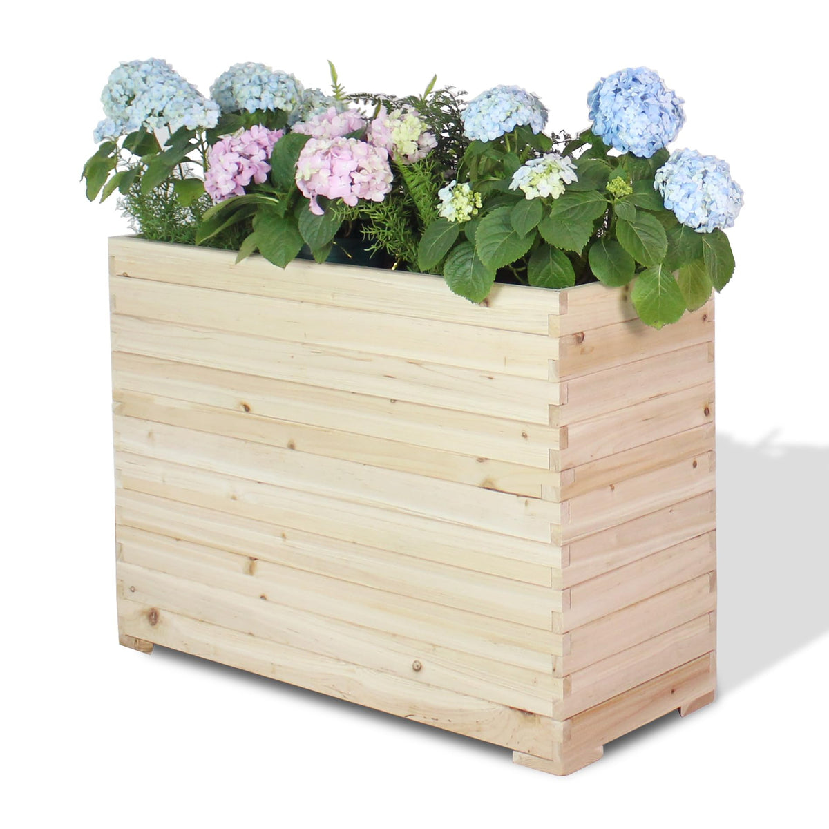 TRUEAURA Wood Raised Garden Bed, Rectangular Planter Box Outdoor Large Tall Trough 39"x28"x15" Flower Planters Boxes with Bottom for Plants Herb Patio Porch Balcony Privacy Screen