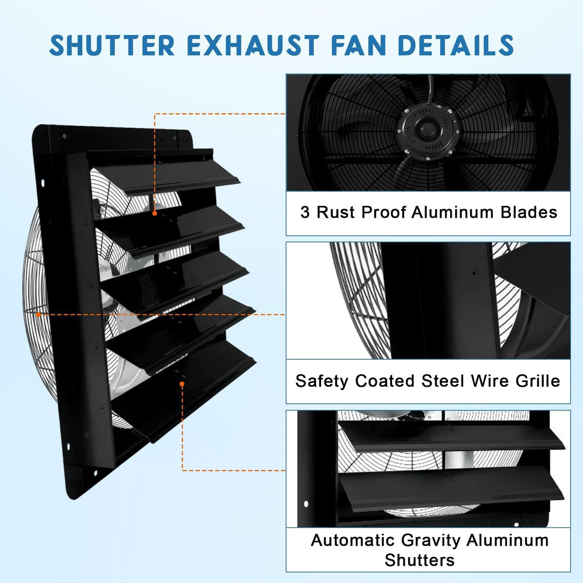 EliteEdge 20 Inch Shutter Exhaust Fan, 3500 CFM Automatic Aluminum Ventilation Fan Wall Mount, High Speed Quiet Motor for Greenhouse, Warehouse, Shop, Attic