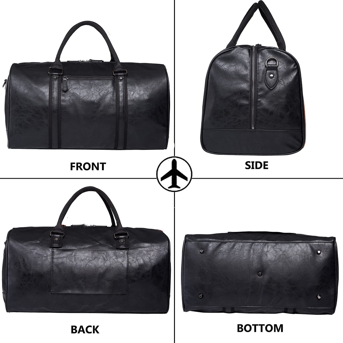 seyfocnia Oversized Travel Duffel Bag, Waterproof Leather Weekend bag Gym Sports Overnight Large Carry On Hand Bag-Black