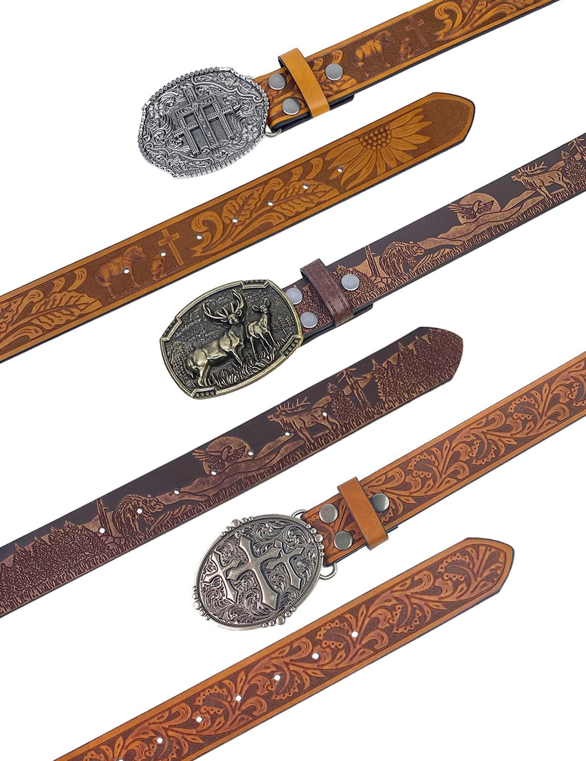 TOPACC Western Belts for Woman Men Cross Belt Buckle Cowgirl Cowboy Brown Leather Country Belt for Jeans Pants