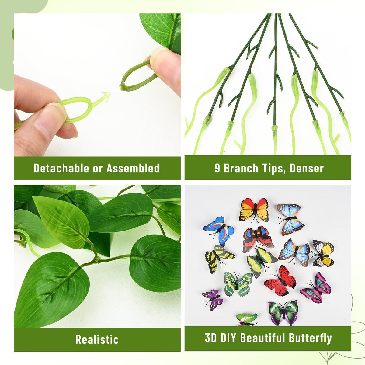 BLEUM CADE 4Pcs Fake Hanging Plants, 9 Branch Artificial Hanging Plant, Lush Faux Pothos Vines for Home Room Wall Shelf Porch Outdoor Indoor Decor (No Baskets)