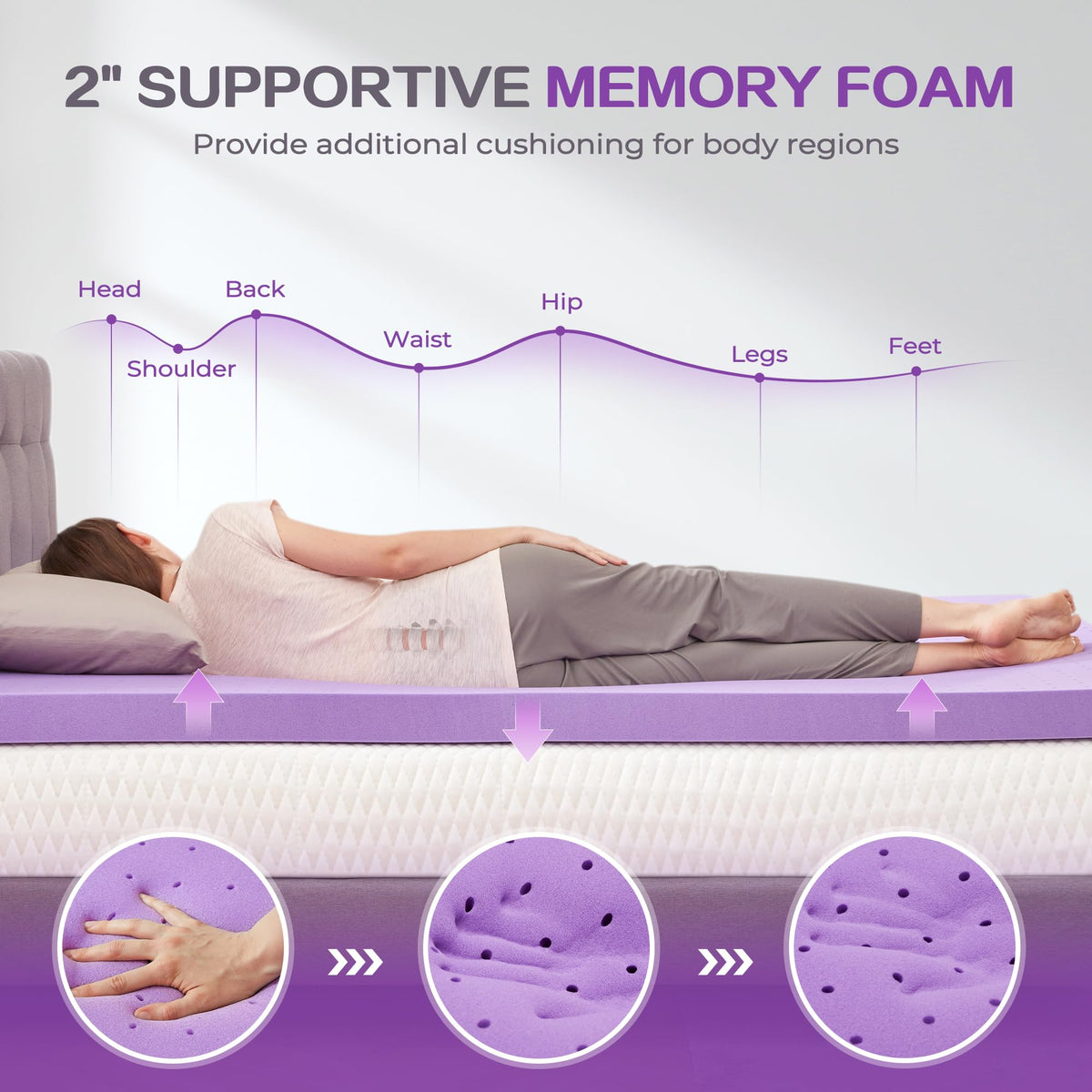 SINWEEK Dual Layer 5 Inch Memory Foam Mattress Topper Queen Size, 2 Inch Gel Memory Foam Plus 3 Inch 1450 GSM Down Alternative Quilted Pillow Top Mattress Pad Cover, Dark Gray