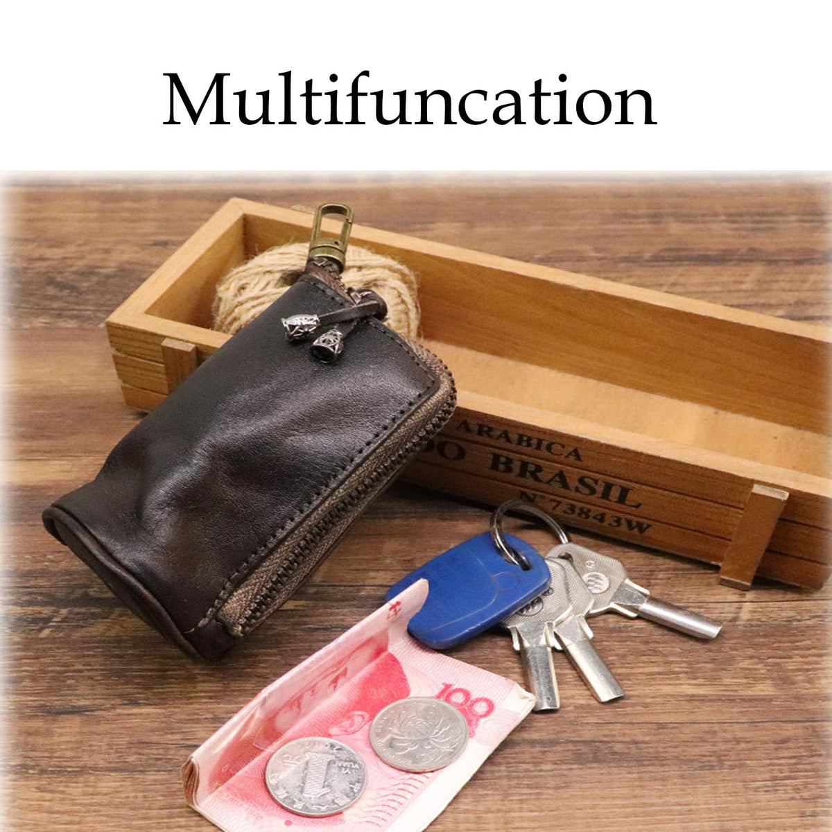 Medieval Leather Key Pouch – EDC Coin Holder for Men, Full-Grain Cowhide Keychain with Belt Hook