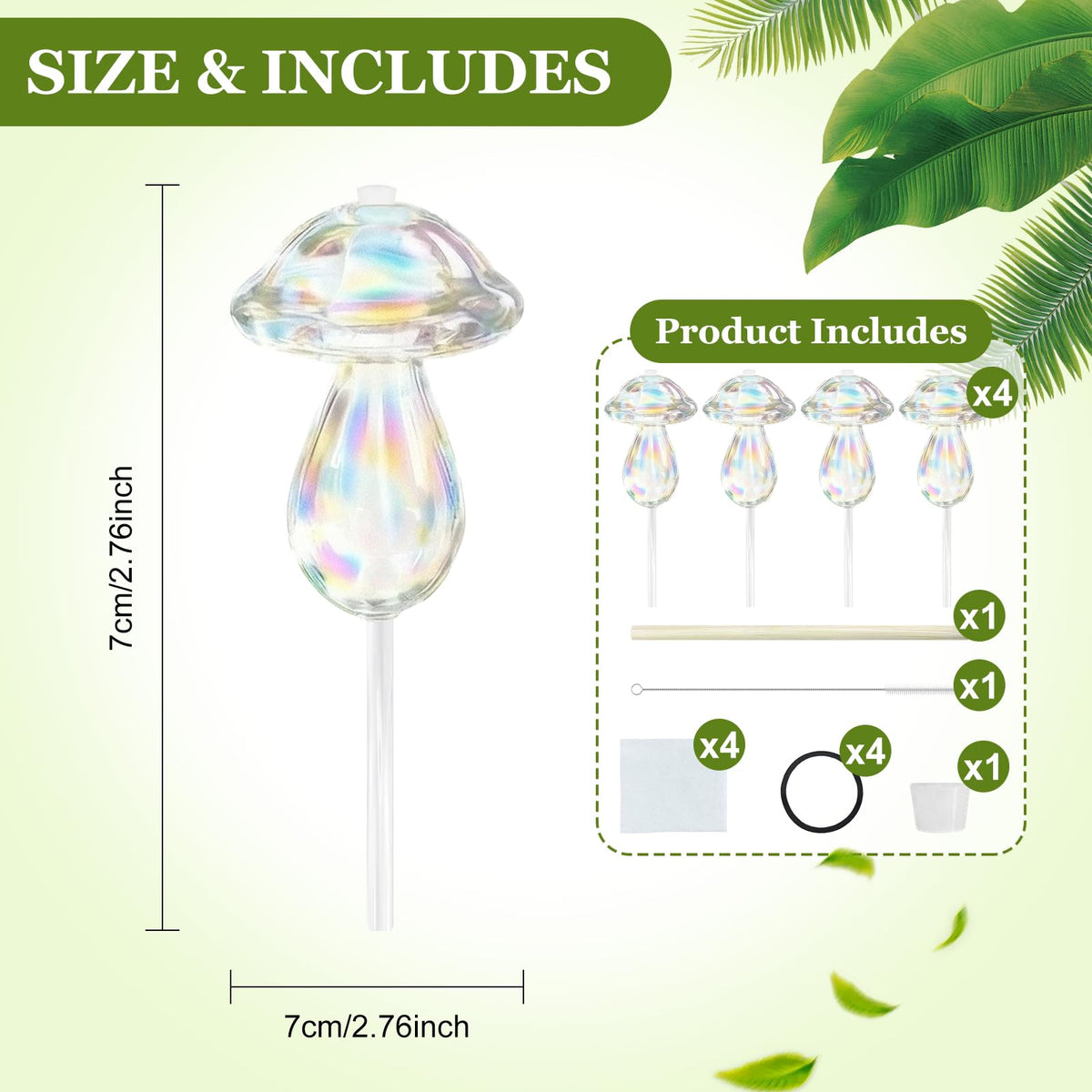 4pcs Plant Watering Globes Self Watering Planter Insert Devices,Glass Watering Bulbs Mushroom Pattern Watering Globes for Indoor Plants Top-Fill Watering Rainbow Colors (Round Automatic Watering Bulb)