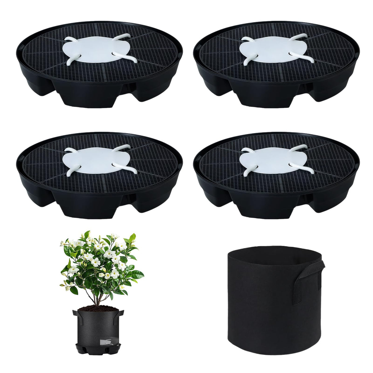 ZHIYUEJING 4Pcs Self Watering Pot Base with 1 Plant Grow Bag, Self Watering Pots for Indoor Plants, Plant Saucers, Auto Watering for Plants Indoor - Auto-Irrigation System for 5 Gallon Fabric Pots