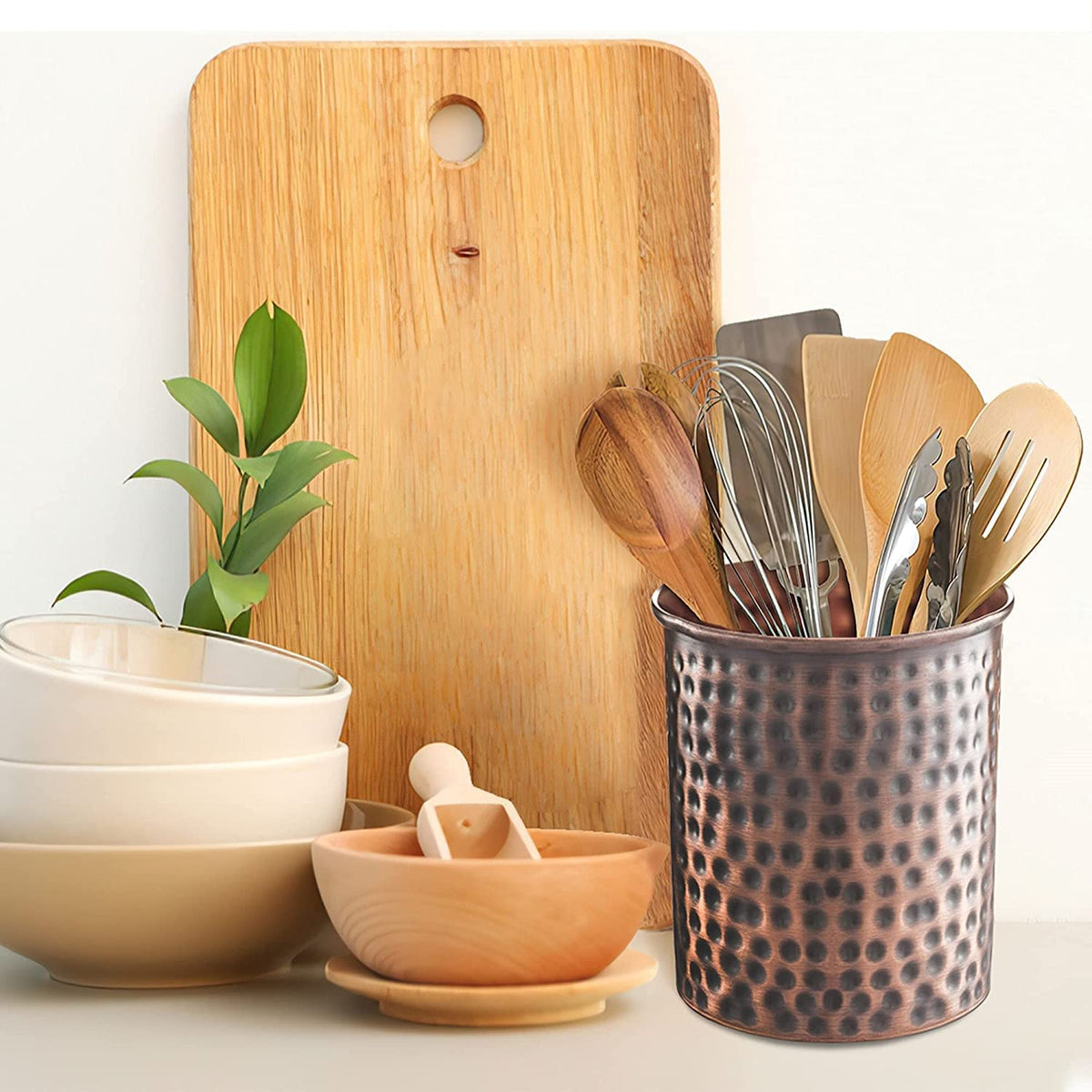 Monarch Abode Kitchen Utensil Holder – Hand Hammered Metal Antique Copper Utensil Holder, Decorative Utensil Crock for Kitchen Counter, Cooking Tool and Spatula Holder for Countertop, Caddy Organizer
