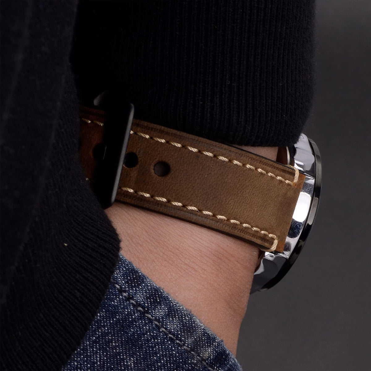 EACHE Leather Watch Bands for Men, Handmade Genuine Leather Watch Straps Vintage Design Classical Thick Watch Bands 22mm Dark Brown with Black Buckle
