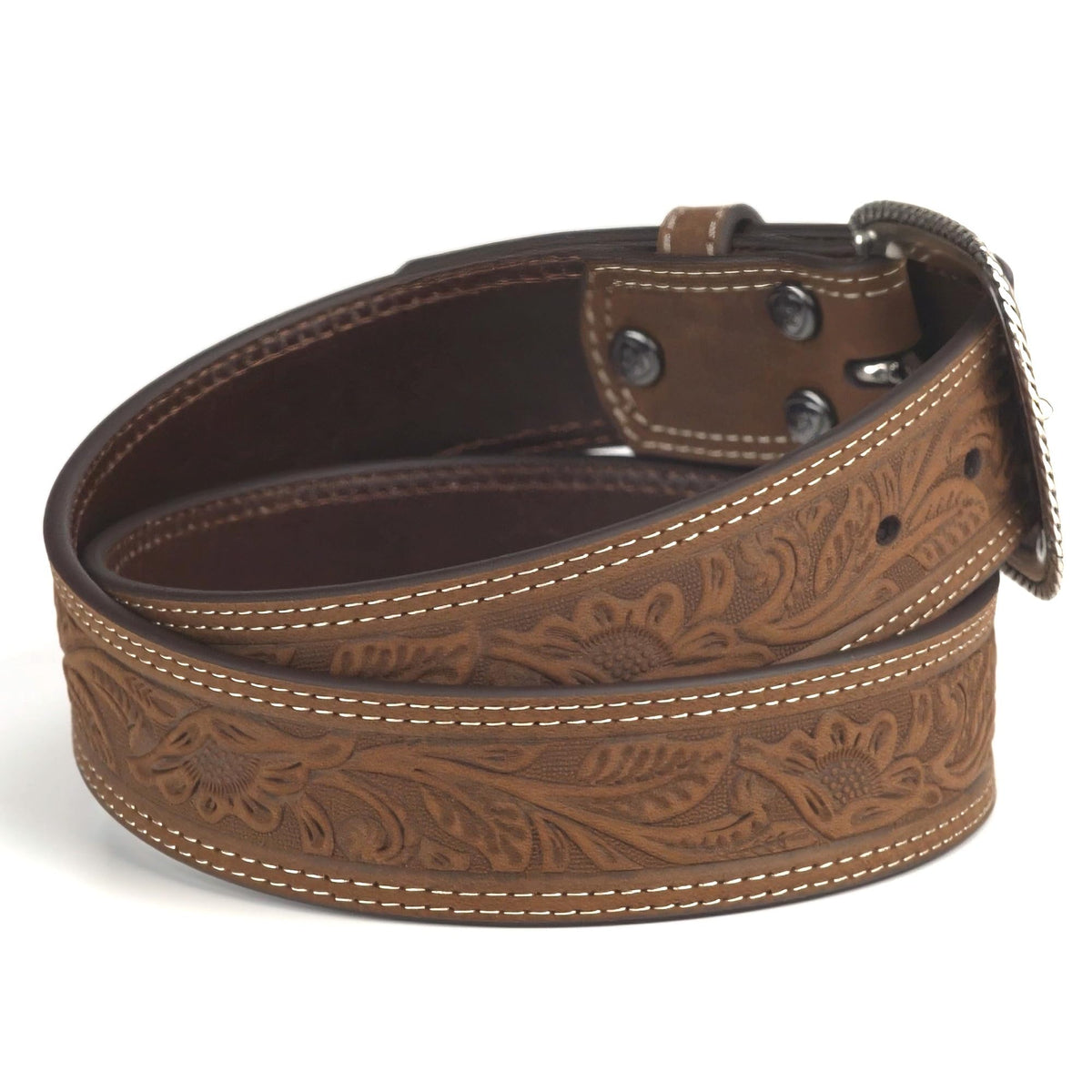 ARIAT Men's Leather Floral Embossed Belt, Medium Brown, 30