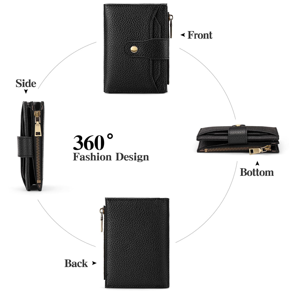 GAEKEAO Small Wallets Woman RFID Blocking Leather Bifold Card Holder Wallets with Zipper Pocket Removable ID Window
