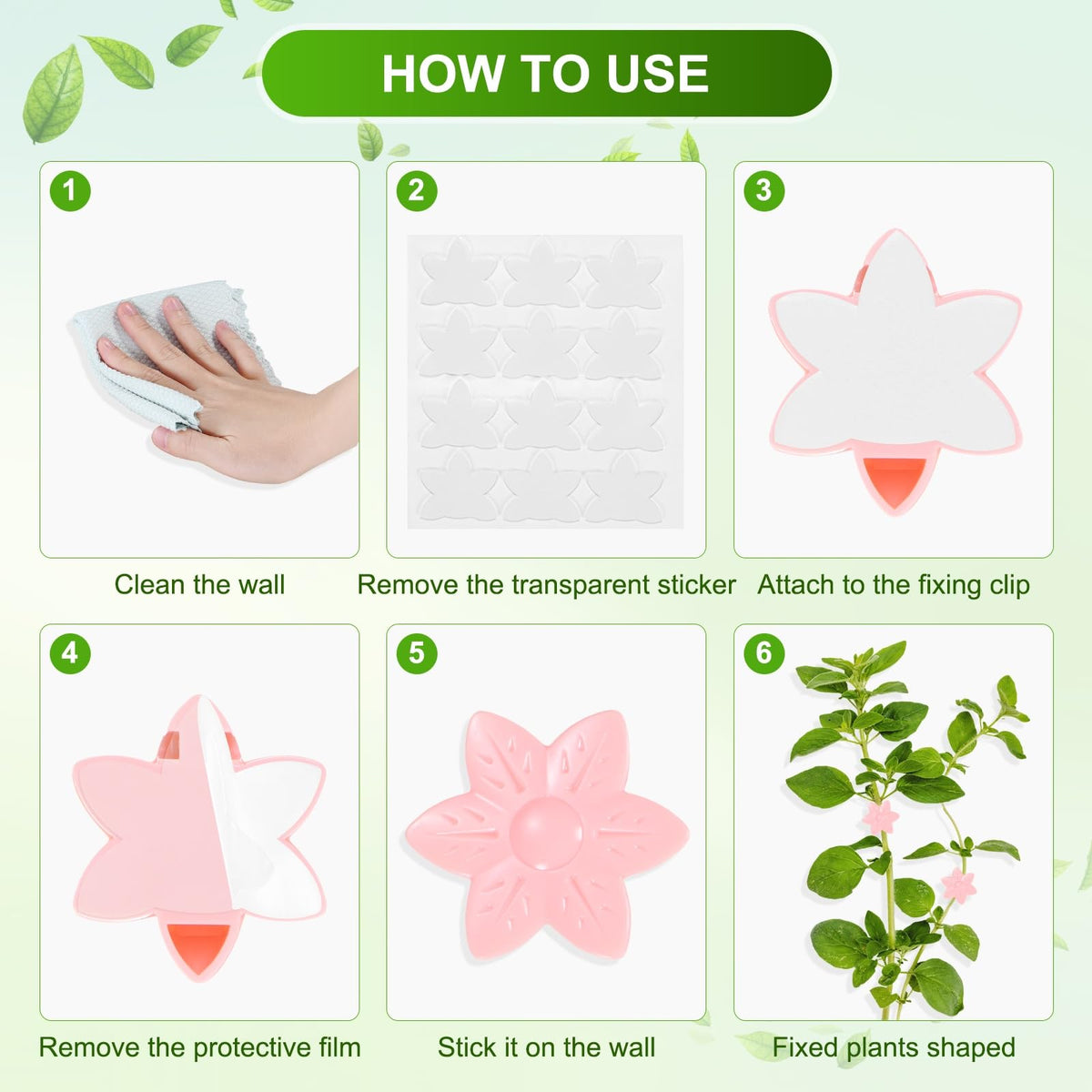 M METERXITY 100 Pack Plant Wall Clips, Self-Adhesive Plant Climbing Wall Clips Fixer with Acrylic Adhesive Sticker for Vine Support/Indoor/Outdoor Decor [Plum Blossom-Pink]