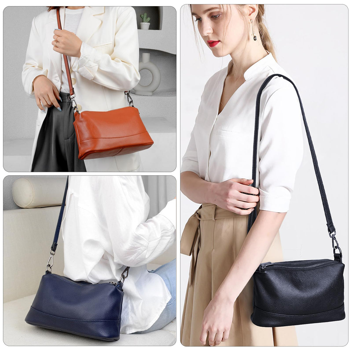Genuine Leather Purses for Women Crossbody Bags Small Shoulder Handbags Trendy Clutch Cross Body Phone Purses, Brown