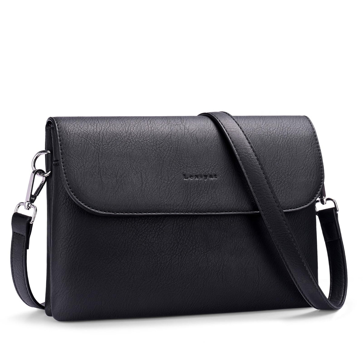 Lexiyat Crossbody Bags for Women Vegan Leather Travel Small Cell Phone Purse Rfid Shoulder Bag with 2 Straps Black