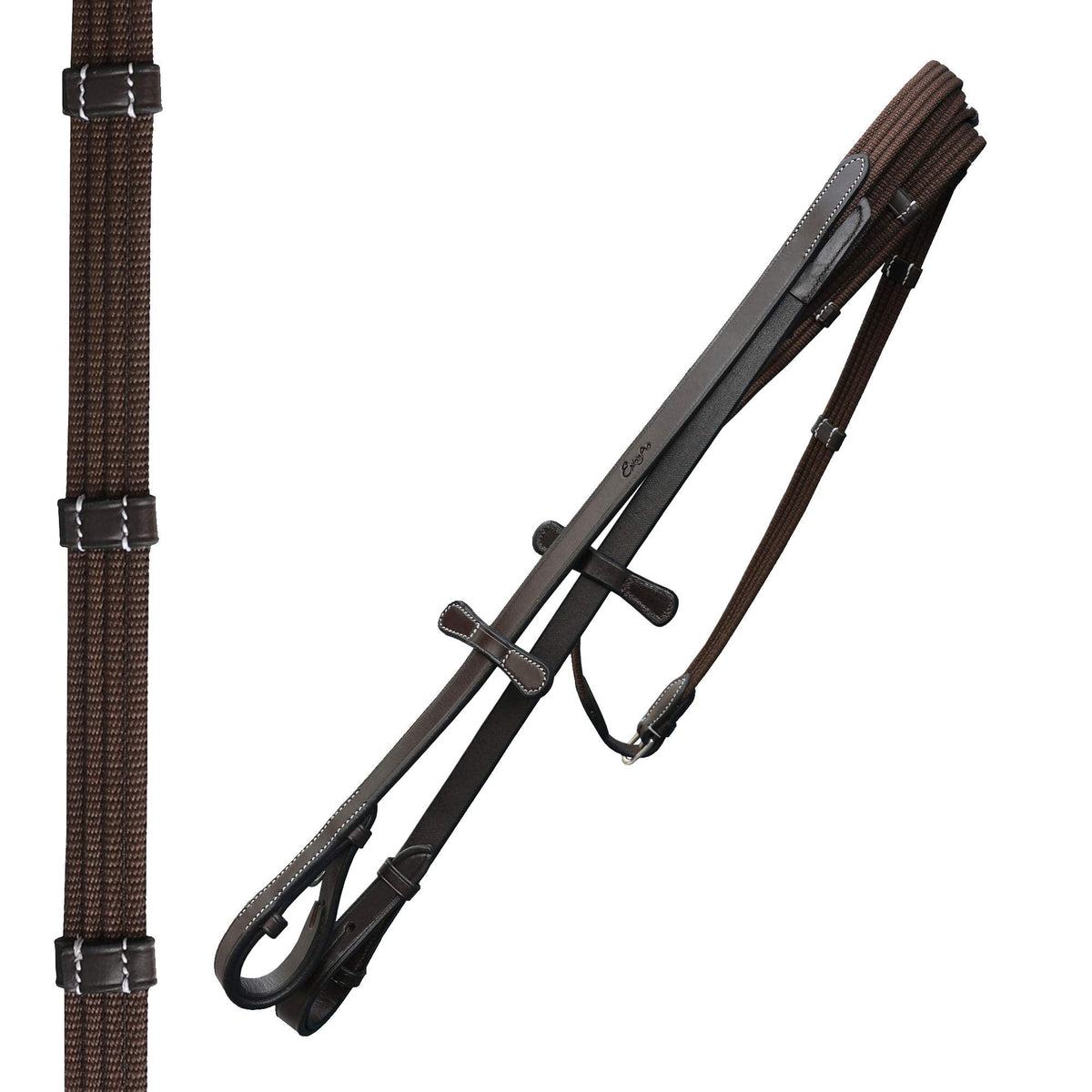 Exion Horse Dressage Bridle with Soft Padded Anatomical Crank Noseband & Reins | Fancy Square Raised Browband | Comfort Crownpiece | Premium Vegetable Tanned Leather