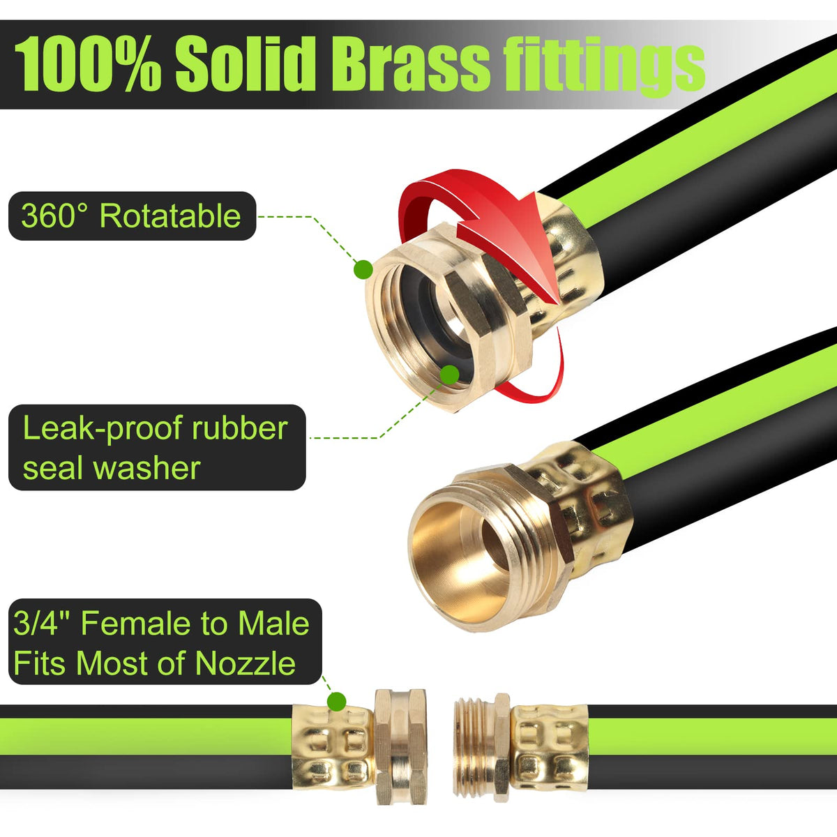SYEENIFY Kink Free Garden Hose 50ft 5/8", Heavy Duty Hybrid Water Hose, Ultra Durable Flexible Rubber Hose with Sprayer Nozzle,Leakproof Yard Outdoor Hose with Brass Solid Connector