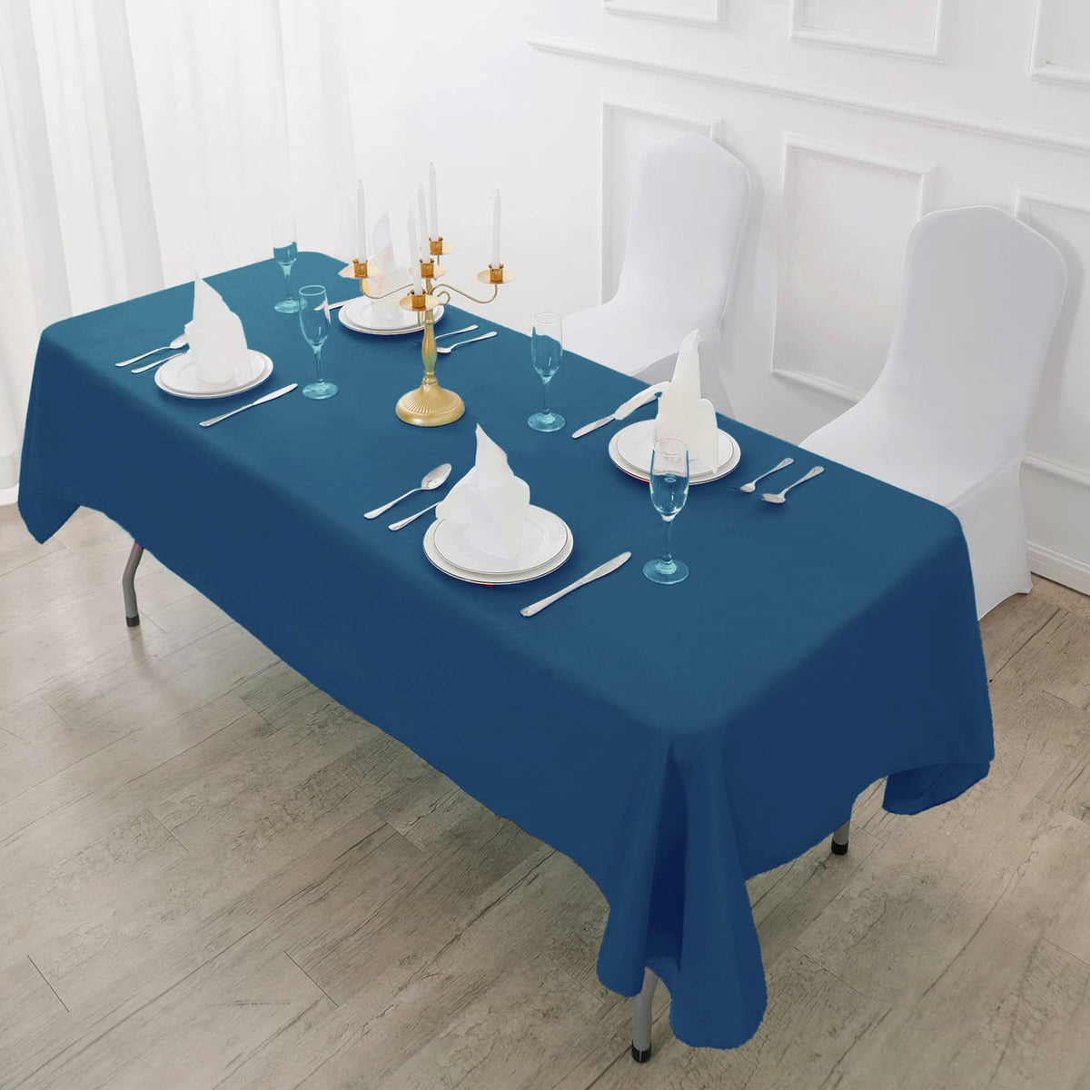 Fokitut 2 Pack Waterproof Rectangle Tablecloth, 90x132 Inch,Stain Resistant and Wrinkle Polyester Table Cloth, Fabric Table Cover for Kitchen Dining, Wedding, Party, Holiday Dinner-Mediterranean Blue