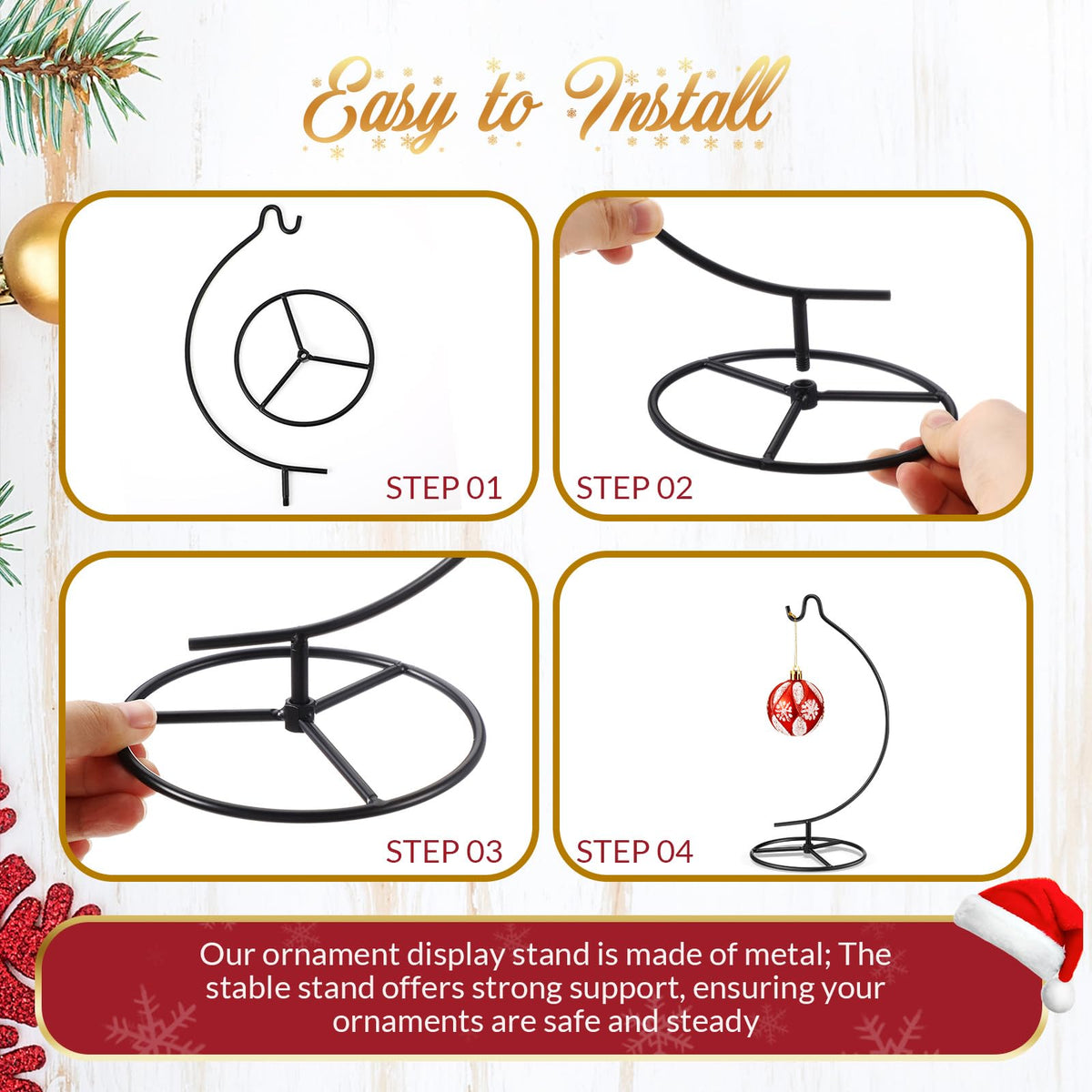 Baderke 4 Pack Ornament Display Stand, 10.43" Height Ornament Hanger, Air Plant Holder Terrariums Hanging Stand Crystal Witch Ball Hanging Hook for Christmas Wedding Home Office Decoration (Black)