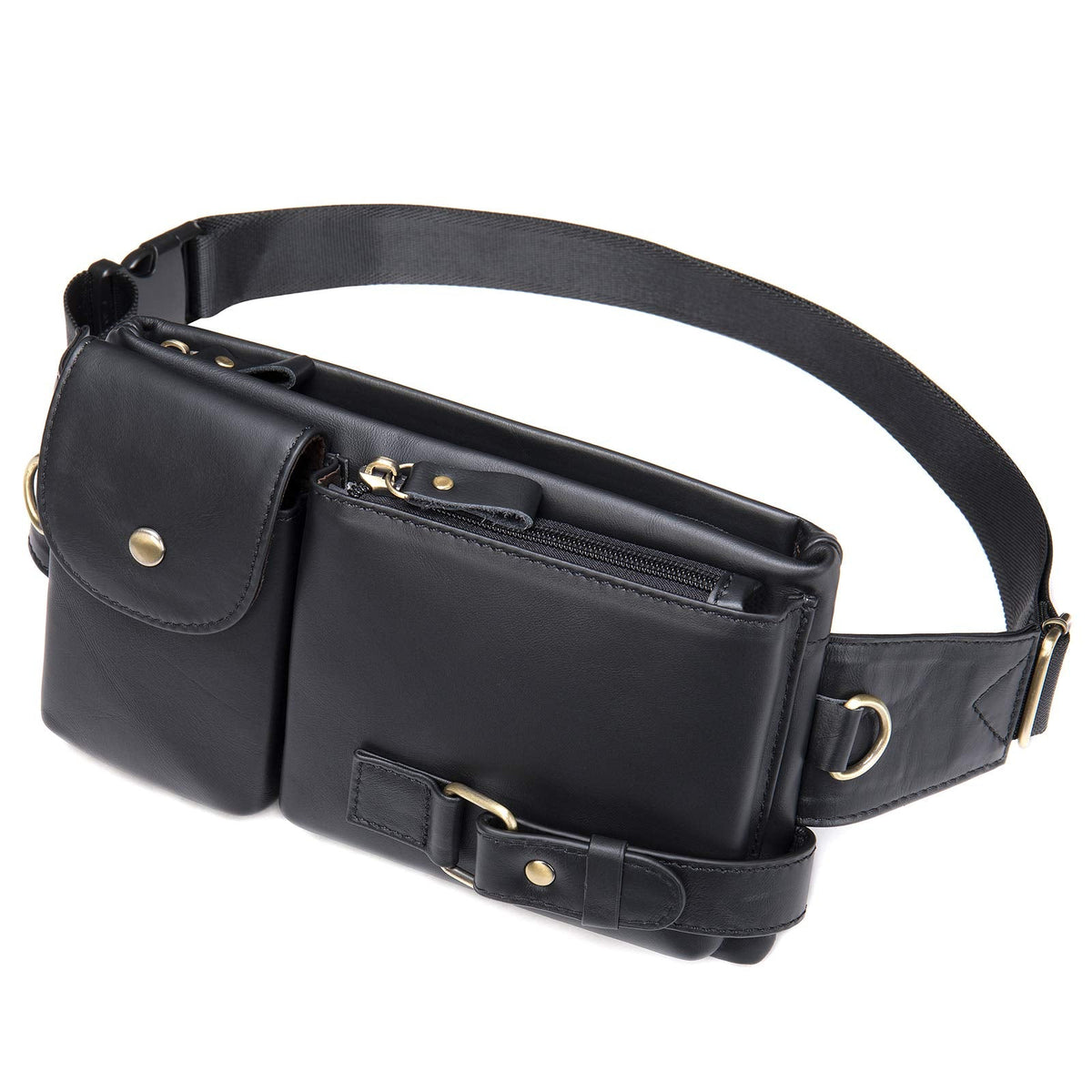 NIUCUNZH Cowhide Waist Fanny Pack-Genuine Leather and Slim with Adjustable Waistband Black