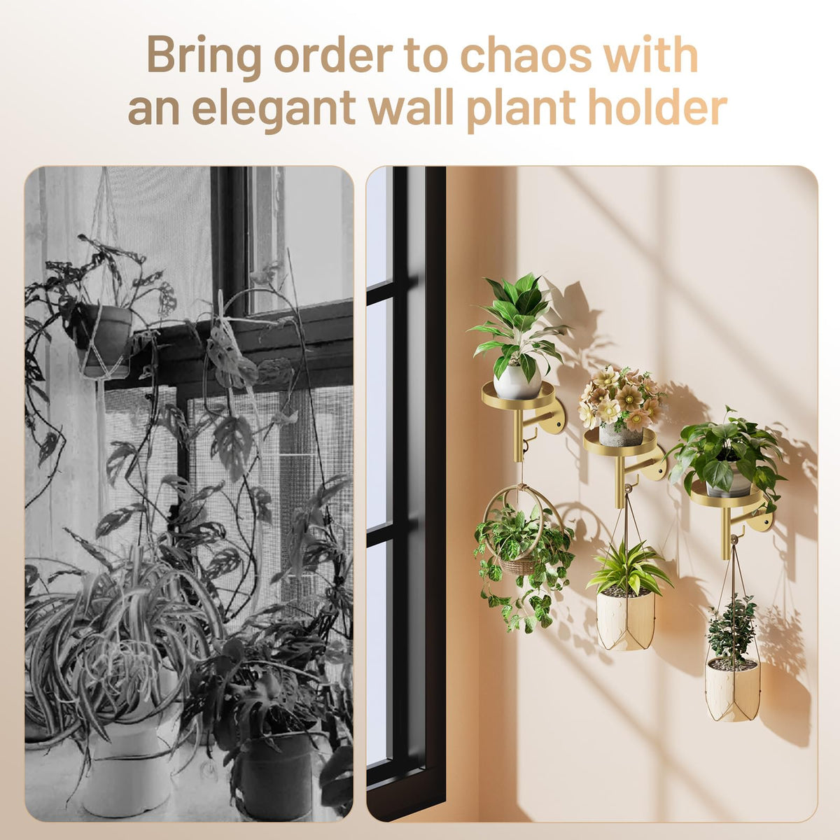 YUOROS 3 Pack Wall Plant Holder Stand Wall Planters for Indoor Plants Hanging Window Plant Hanger Decor (Gold)