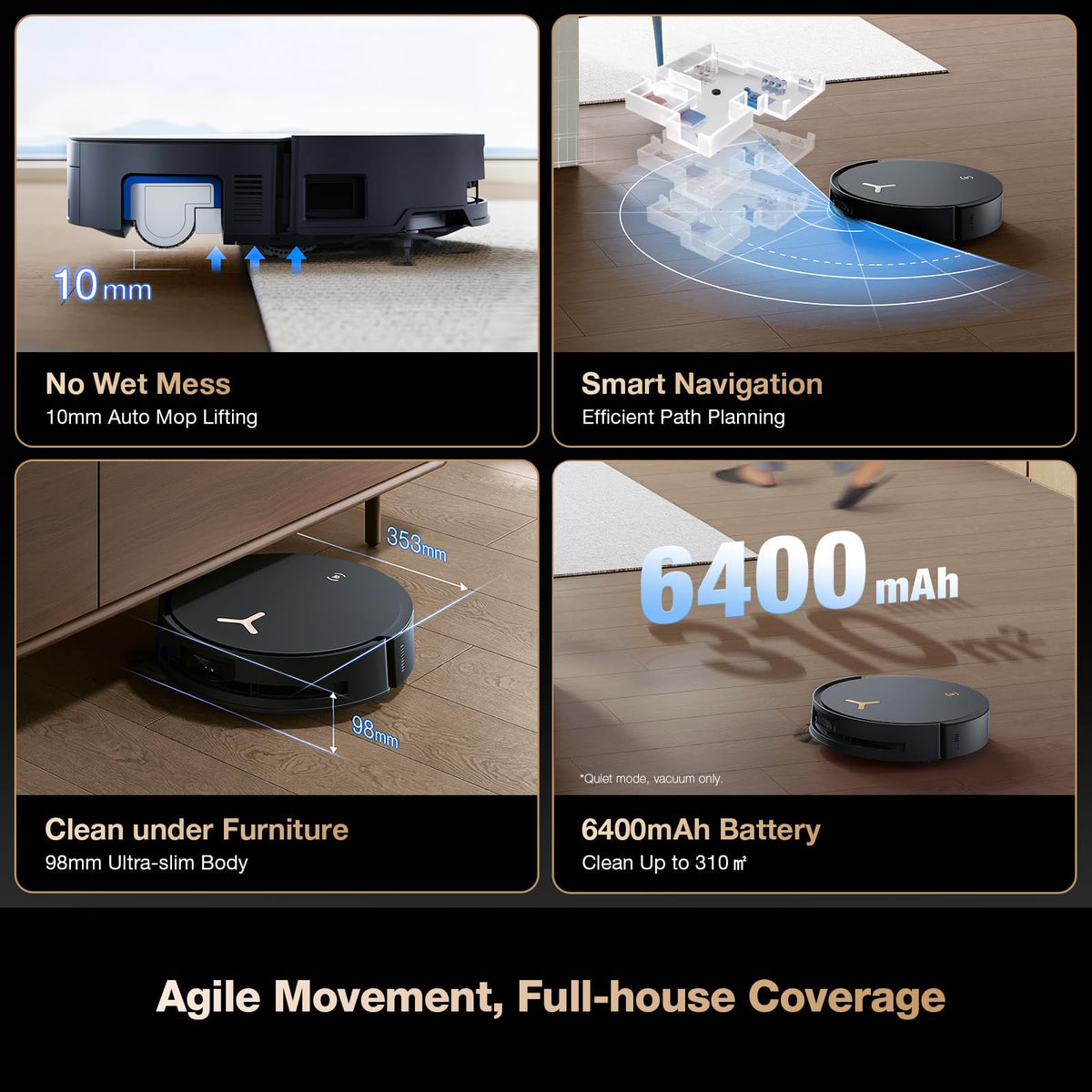 ECOVACS DEEBOT X8 PRO OMNI Robot Vacuum and Mop, 18000Pa, OZMO ROLLER Instant Self-Washing Mopping, 167℉ Hot Water Mop Washing, Auto Cleaning Solution Adding, Hot Air-Drying, Self-Emptying, Black