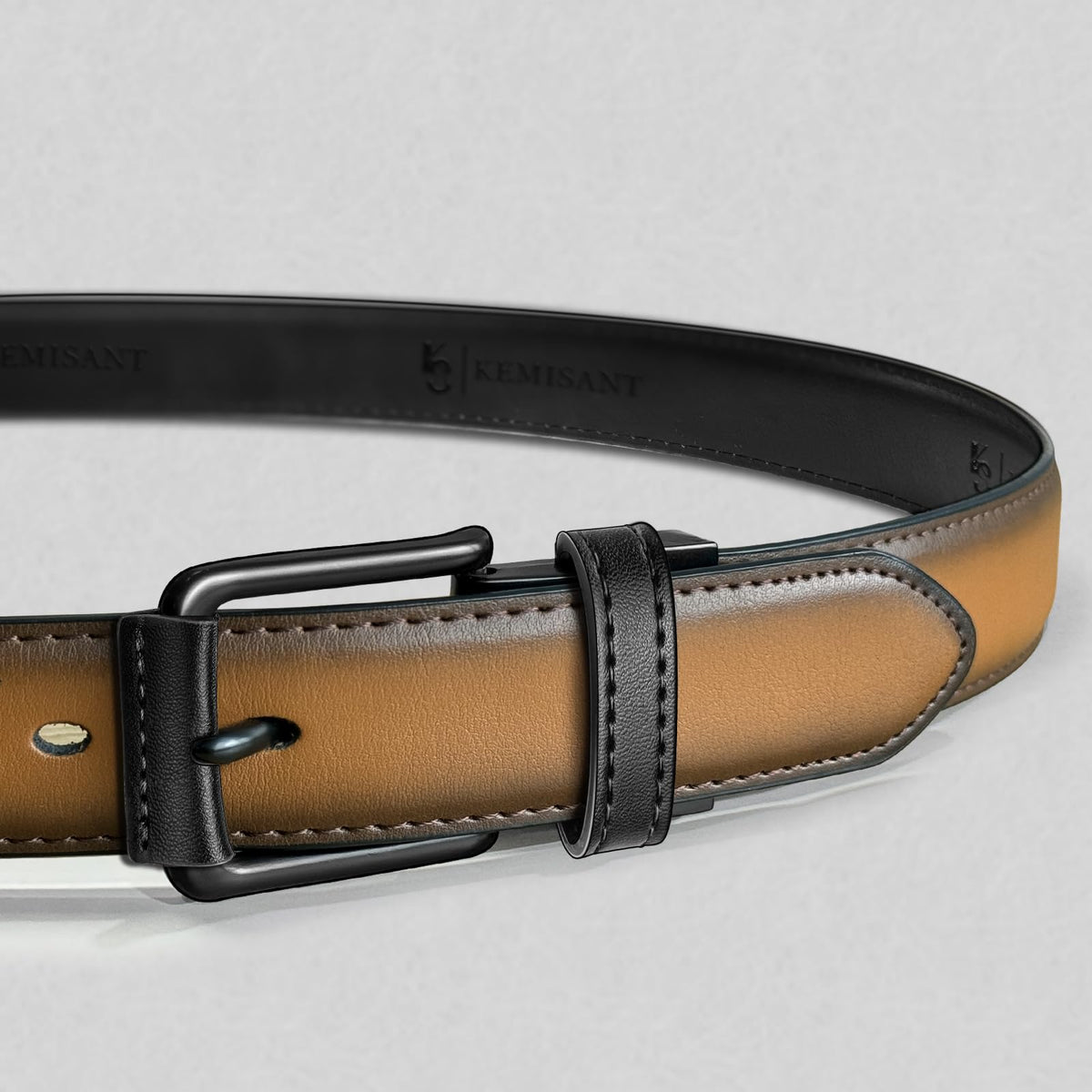 KEMISANT Men Reversible Belt-Leather Belt for Men Dress Casual Jeans 1 3/8",One Reverse For 2 Sides(Black/Tawny,28"-30" Waist Adjustable)